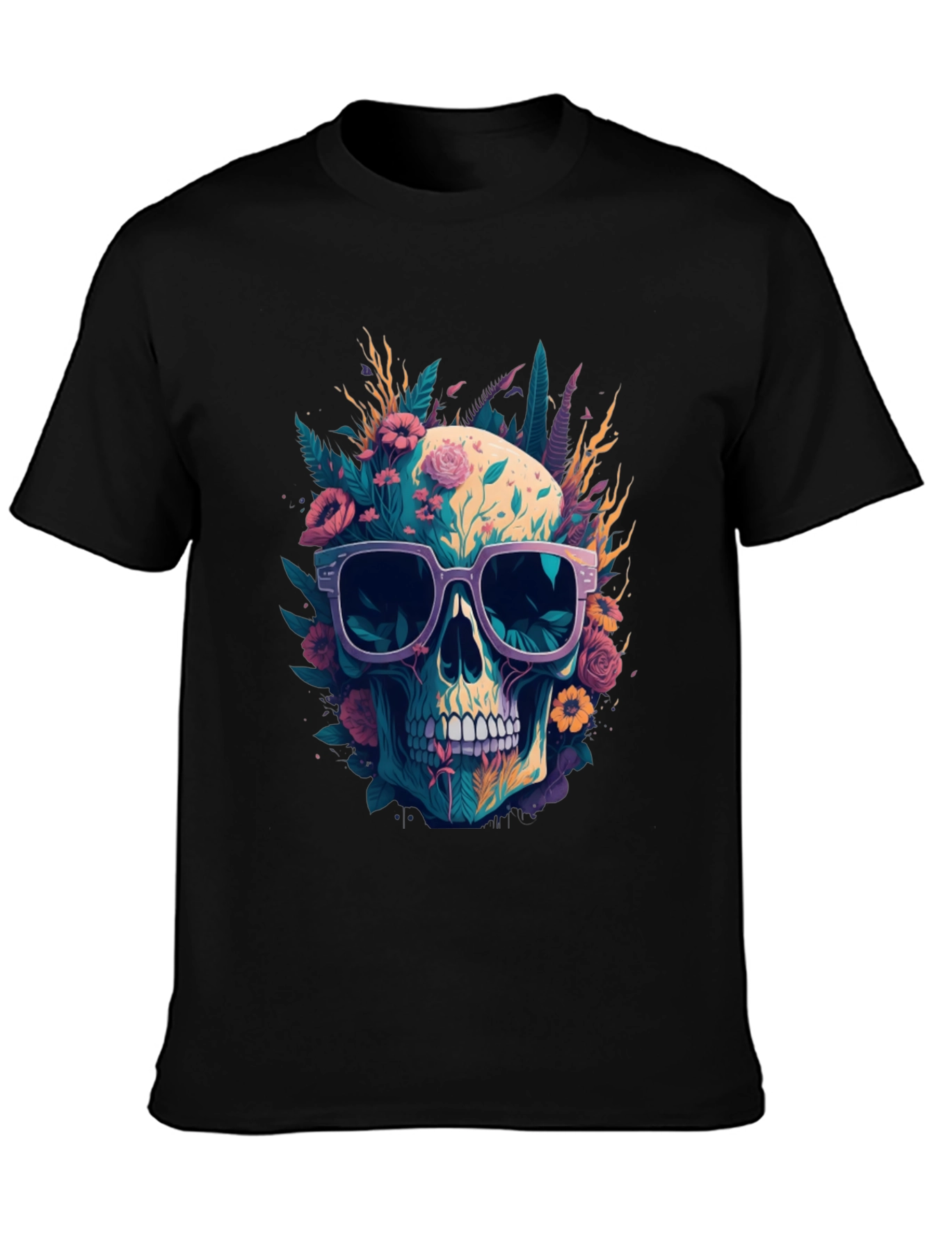 Floral Skull Tee - Trendy Graphic Print
