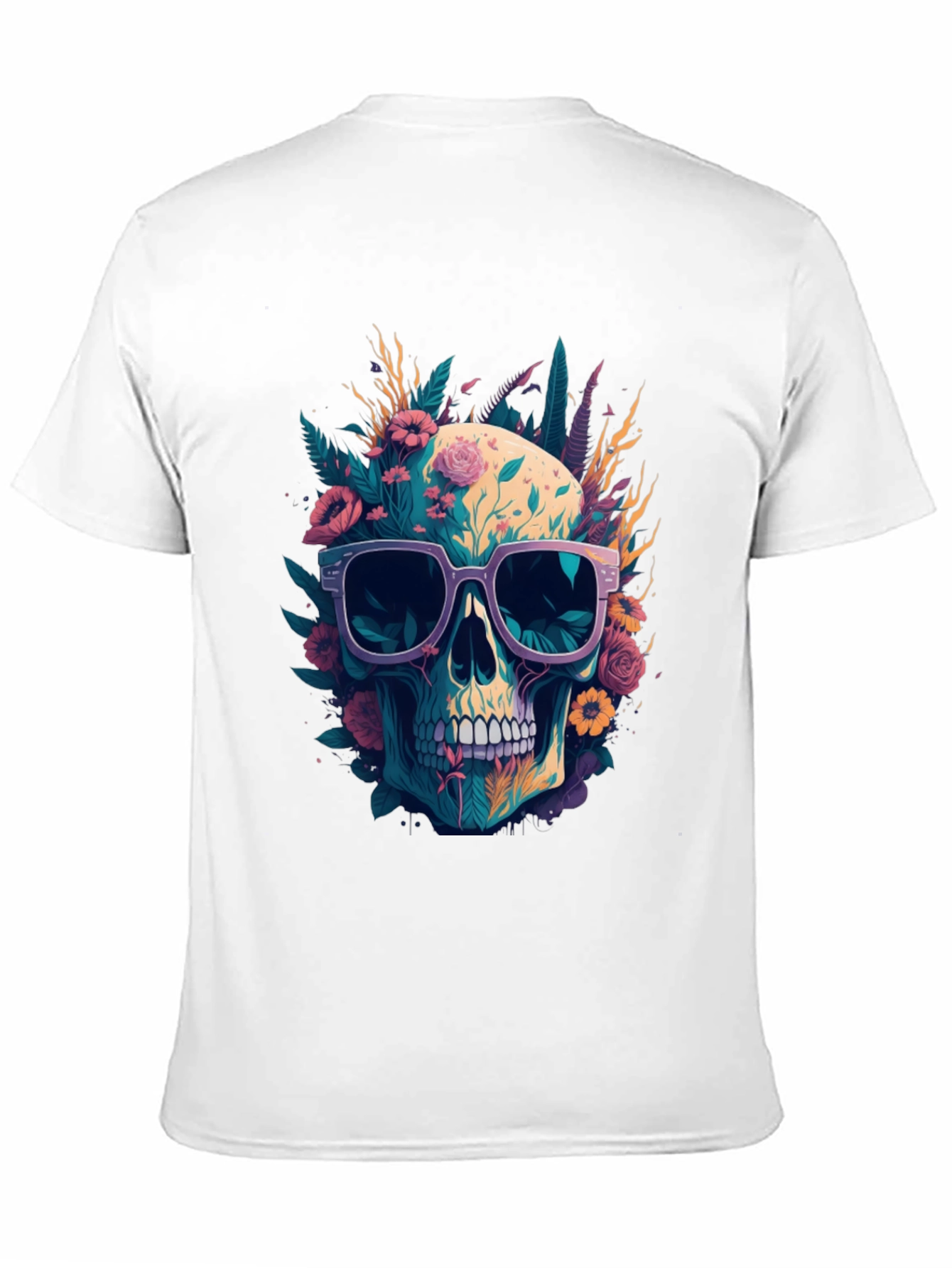 Floral Skull Tee - Trendy Graphic Print