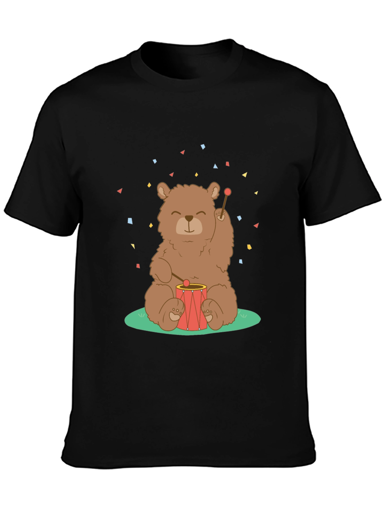 Bear Drummer Graphic T-Shirt - Black Cotton Tee