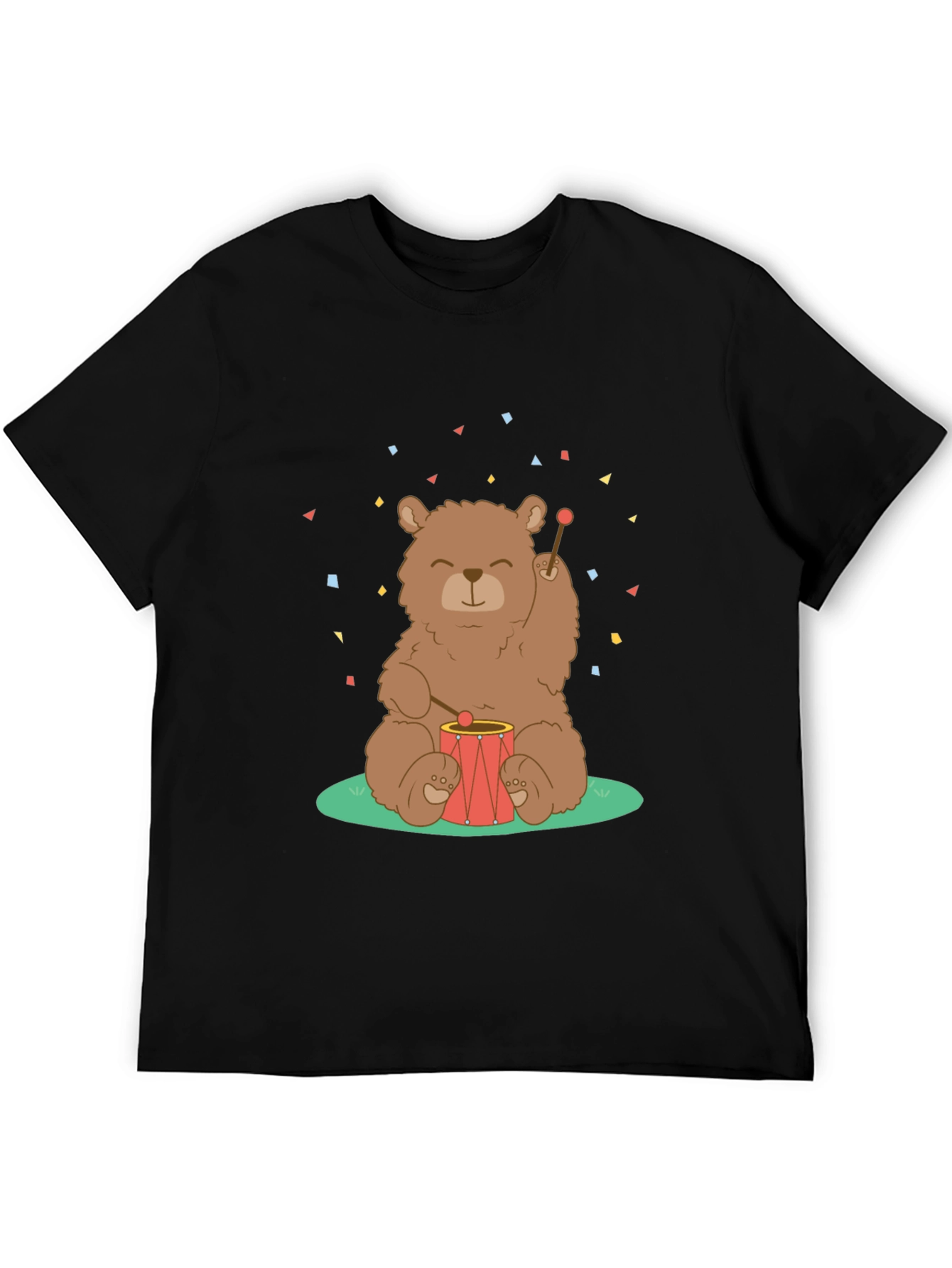 Bear Drummer Graphic T-Shirt - Black Cotton Tee