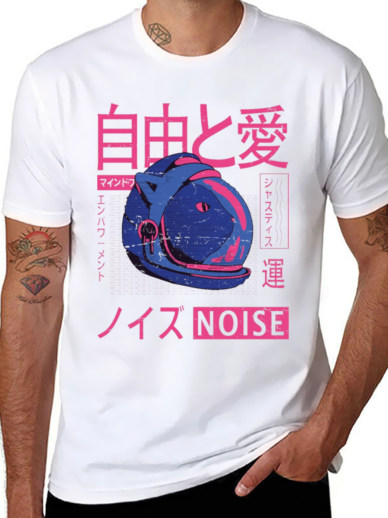 Retro Japanese Cat Astronaut Graphic T-Shirt