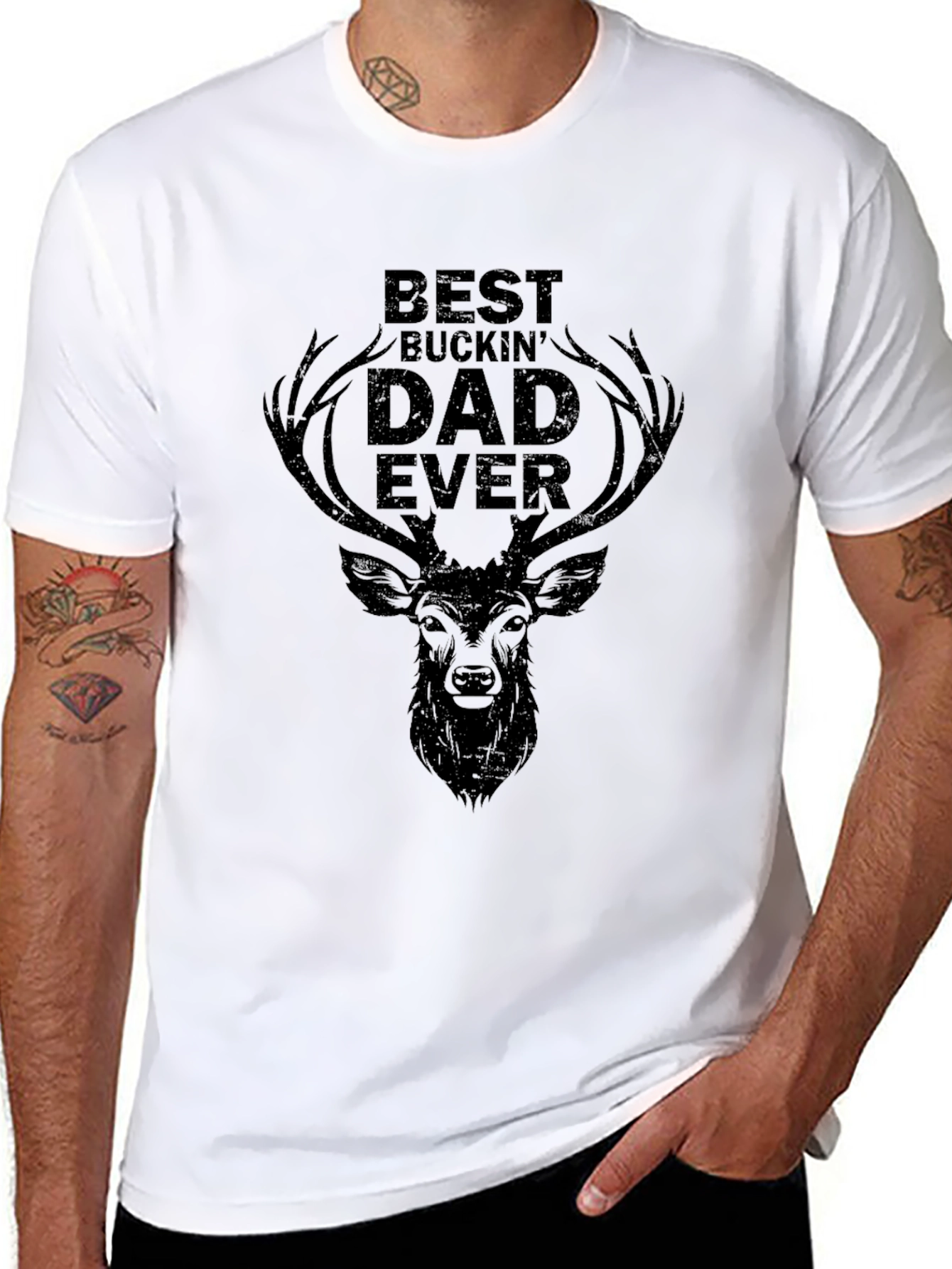 Best Buckin Dad Ever T-Shirt - Deer Antler Design