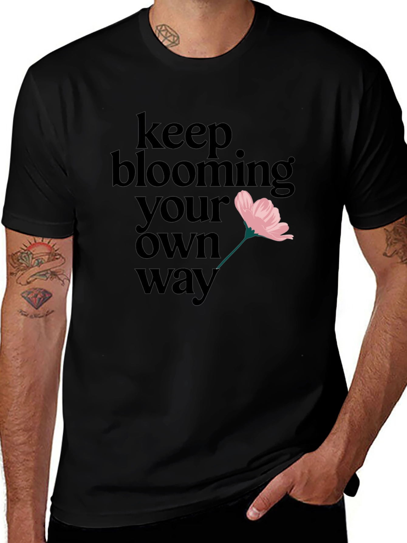 Keep Blooming Tee - Graphic Print Black T-Shirt