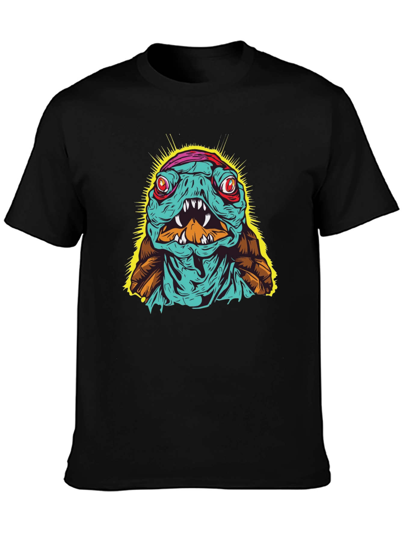 Edgy Turtle Graphic Tee - Black Cotton T-Shirt