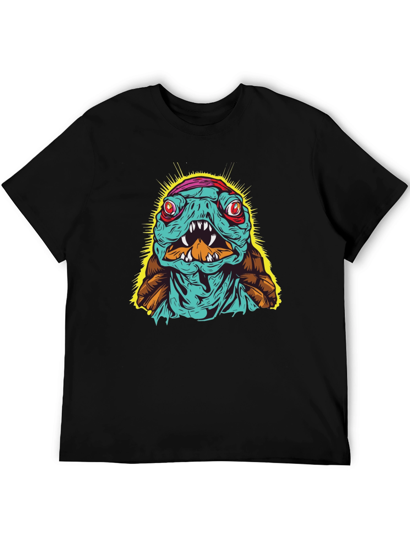 Edgy Turtle Graphic Tee - Black Cotton T-Shirt