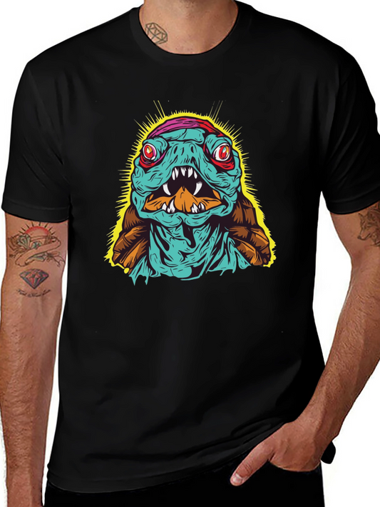 Edgy Turtle Graphic Tee - Black Cotton T-Shirt