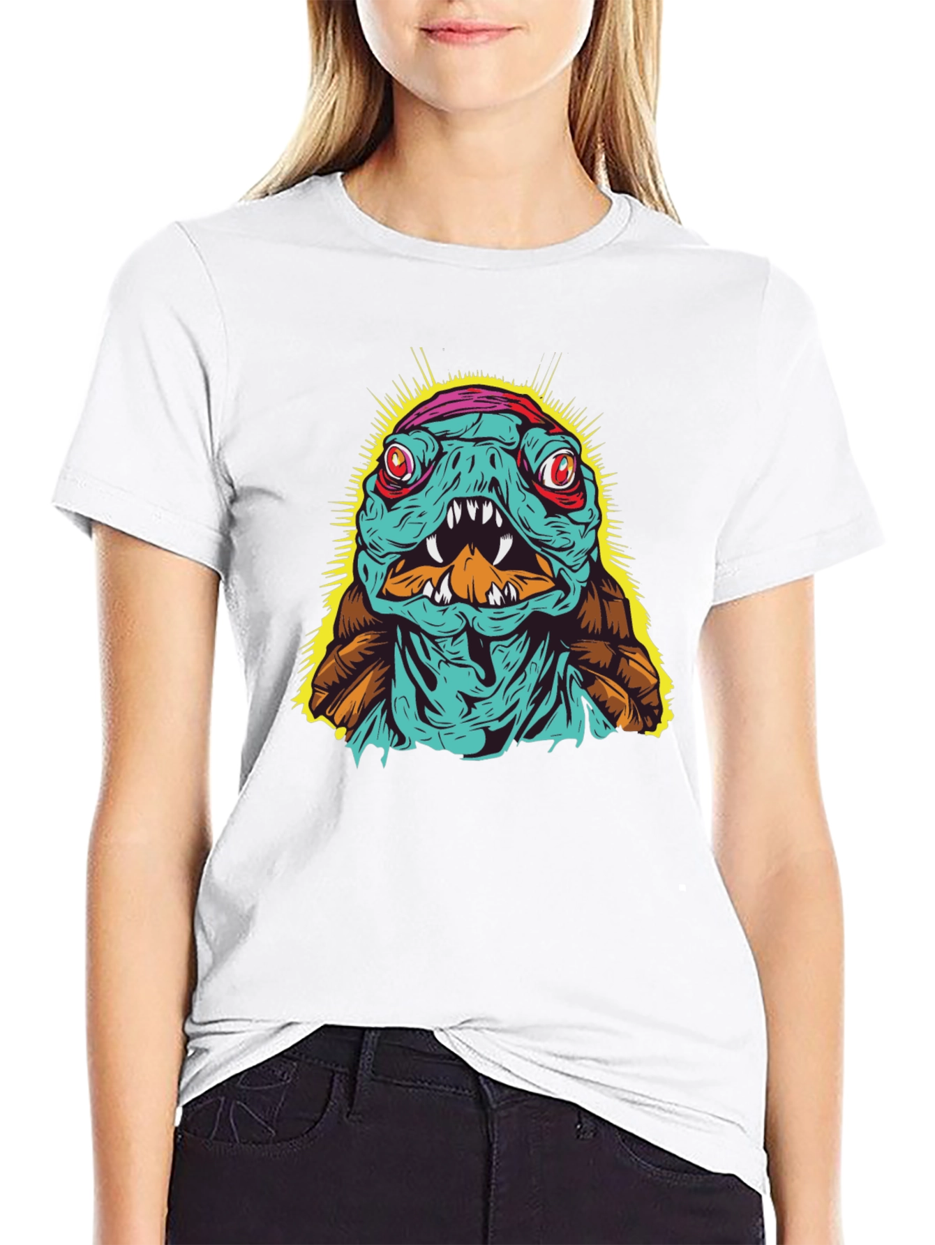 Edgy Turtle Graphic Tee - Black Cotton T-Shirt