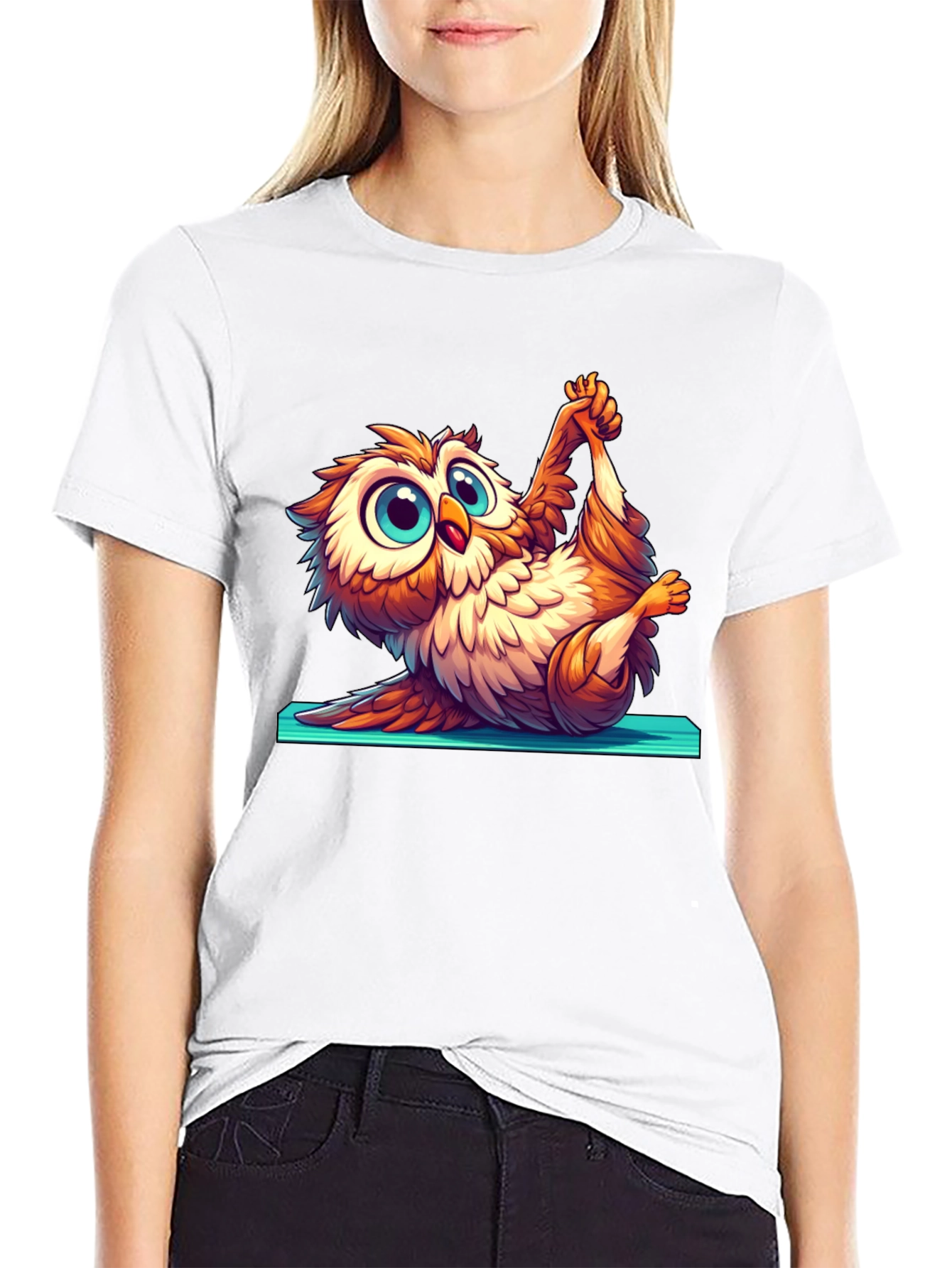 Yoga Owl Graphic Tee - Cute Cartoon Design