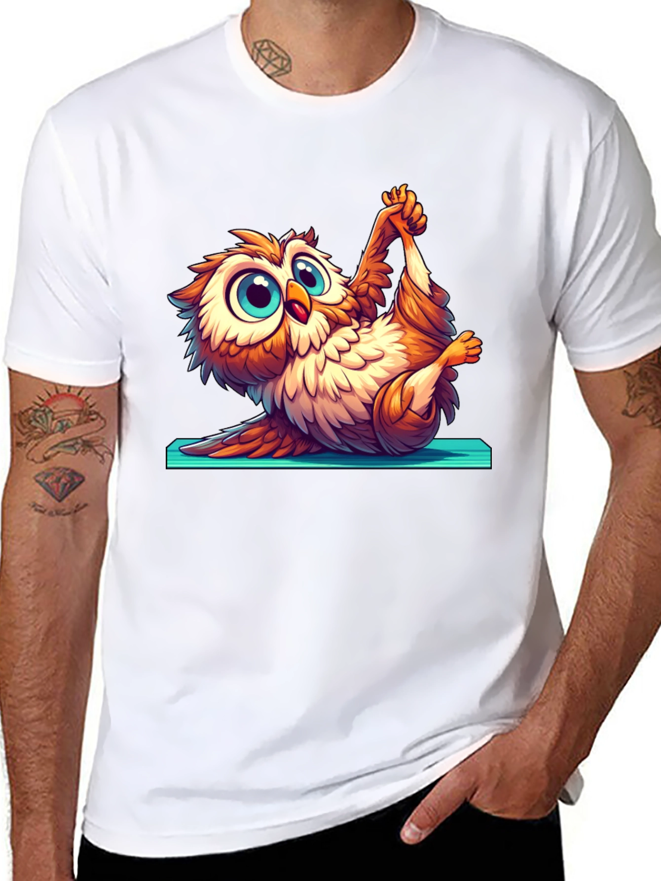 Yoga Owl Graphic Tee - Cute Cartoon Design