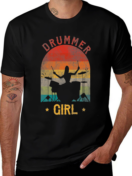 Drummer Girl Vintage Style Graphic Tee