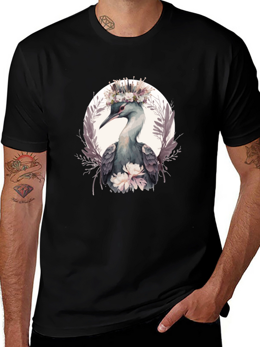 Elegant Bird Floral Crown T-Shirt