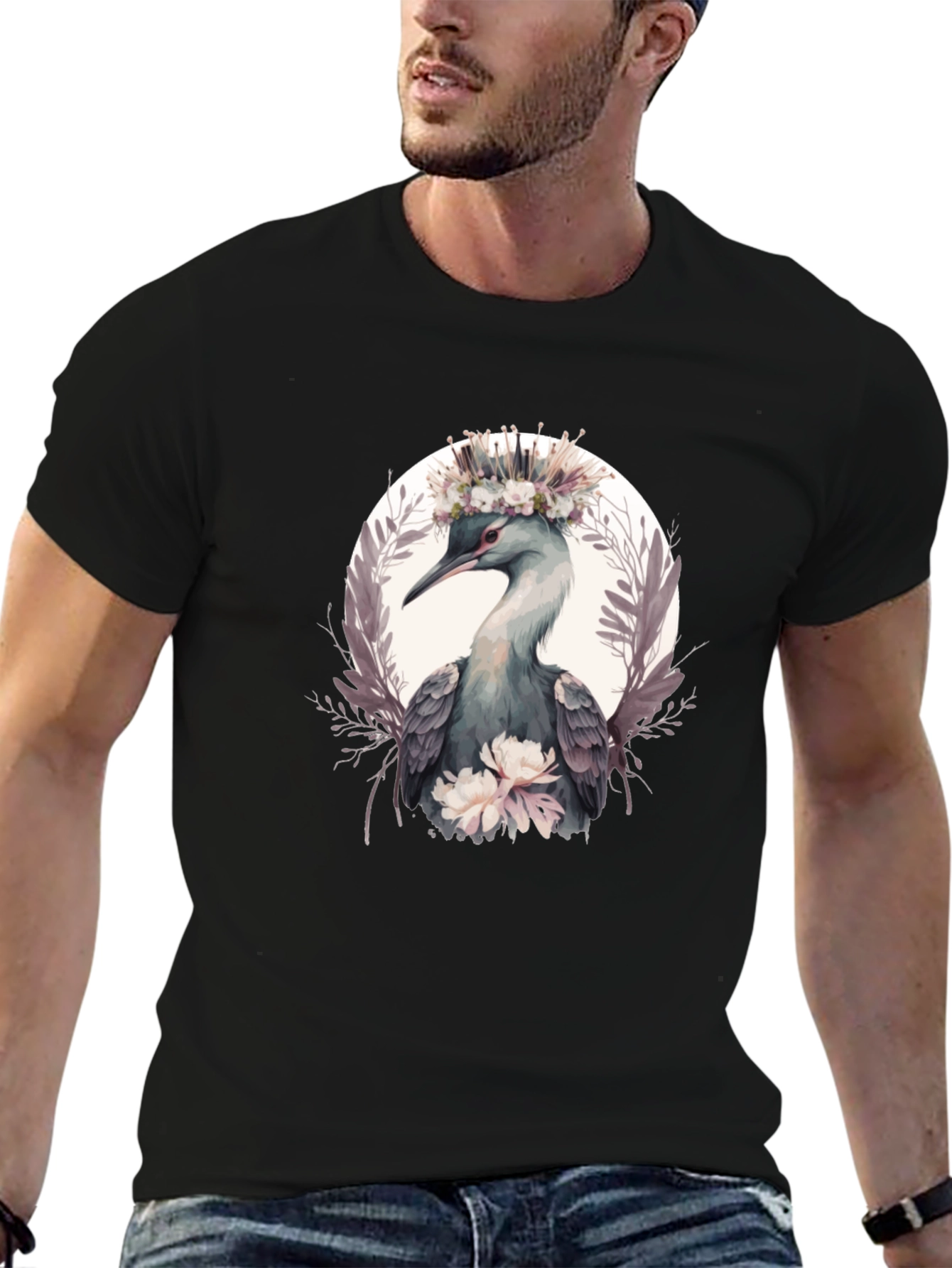 Elegant Bird Floral Crown T-Shirt