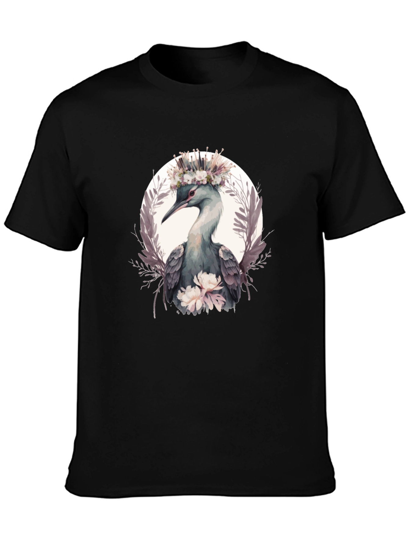 Elegant Bird Floral Crown T-Shirt