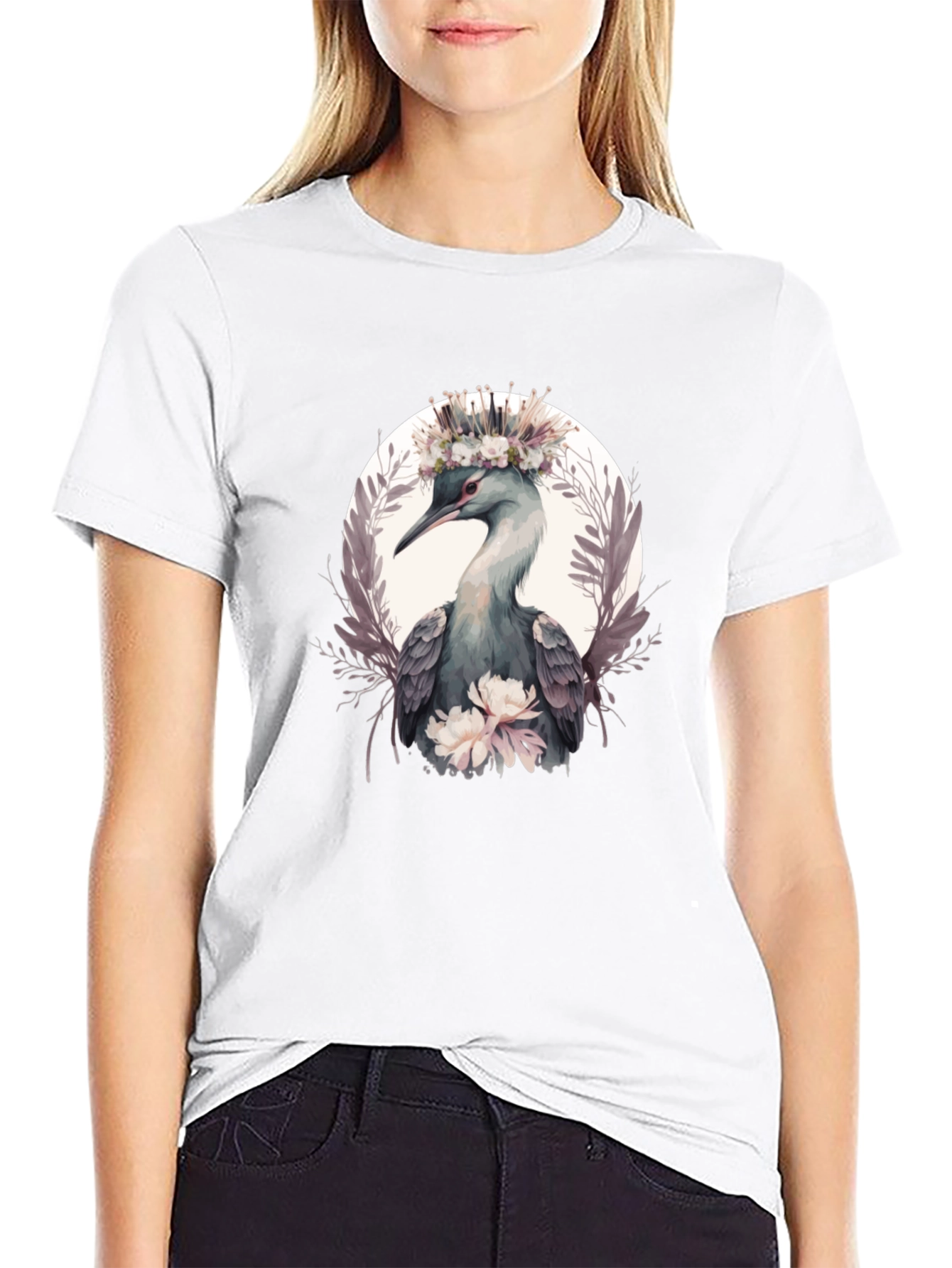 Elegant Bird Floral Crown T-Shirt