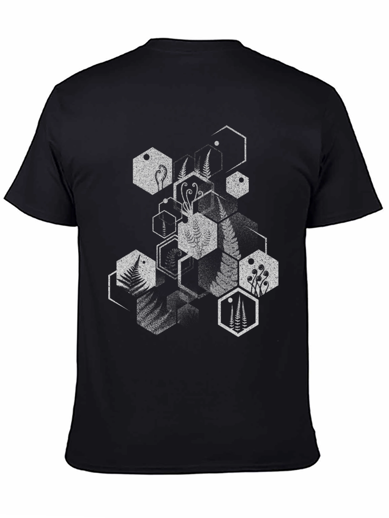 Geometric Fern Print Black T-Shirt