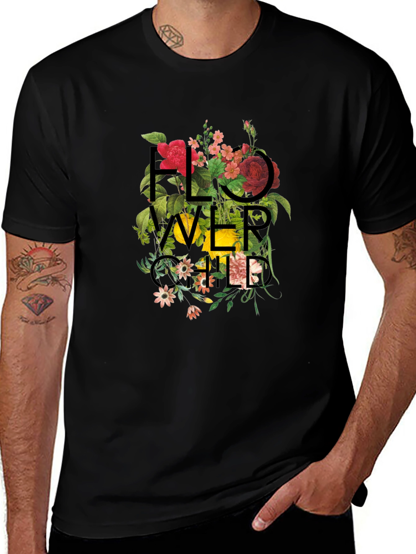 Floral Child Graphic Black T-Shirt