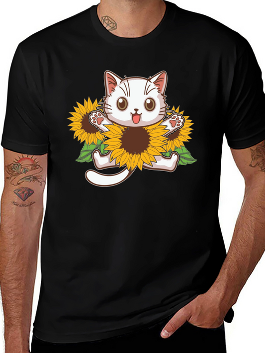 Cute Cat Sunflower Graphic Tee