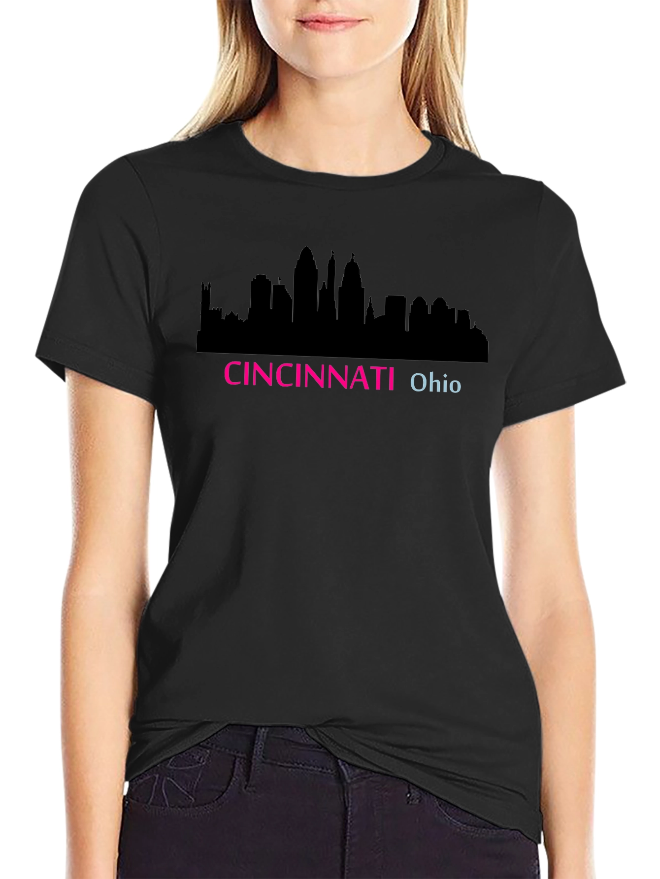 Cincinnati Ohio Skyline Black T-Shirt