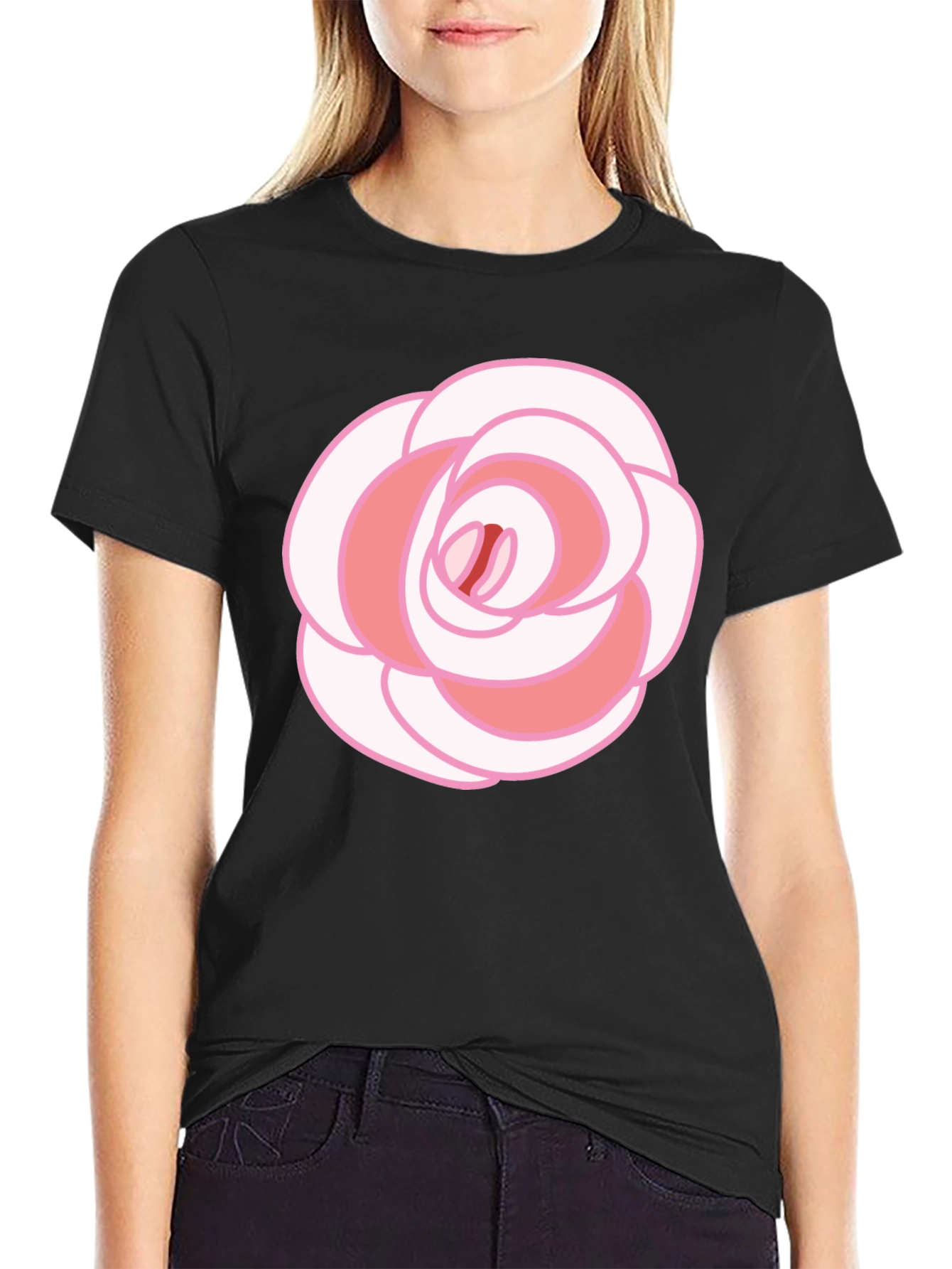 Rose Graphic T-Shirt - Black Cotton Blend