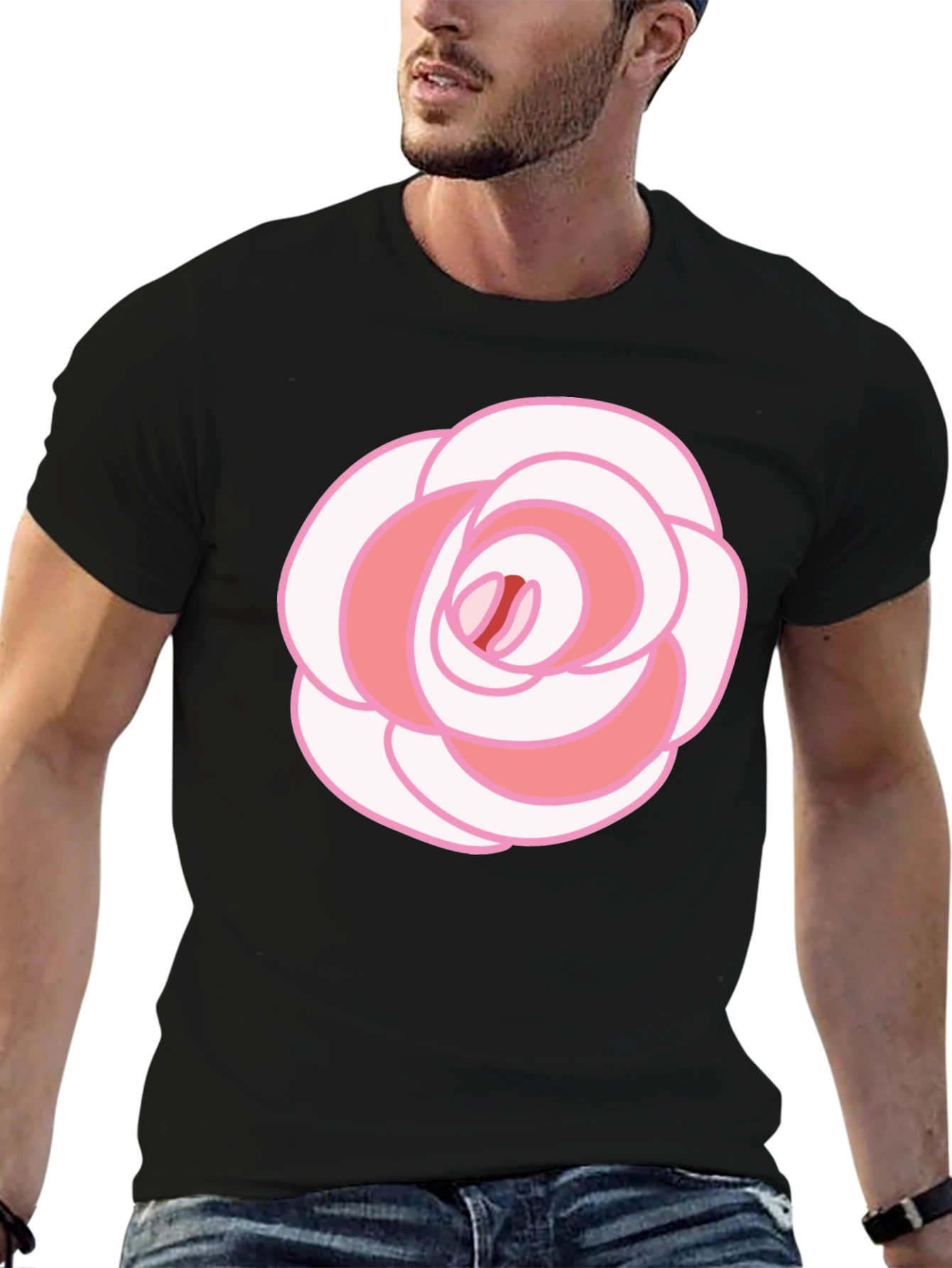 Rose Graphic T-Shirt - Black Cotton Blend