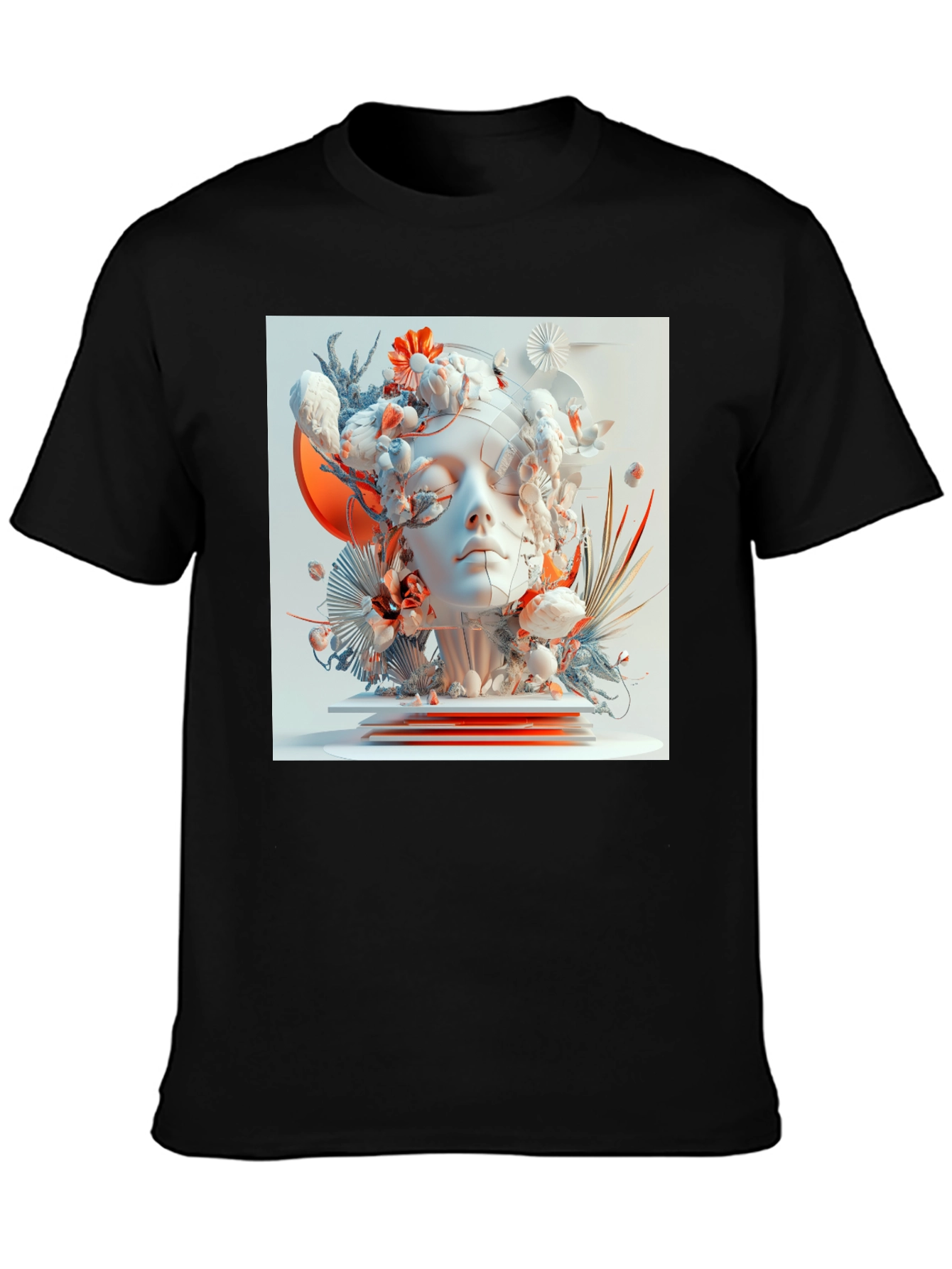 Abstract Floral Face Black Graphic Tee