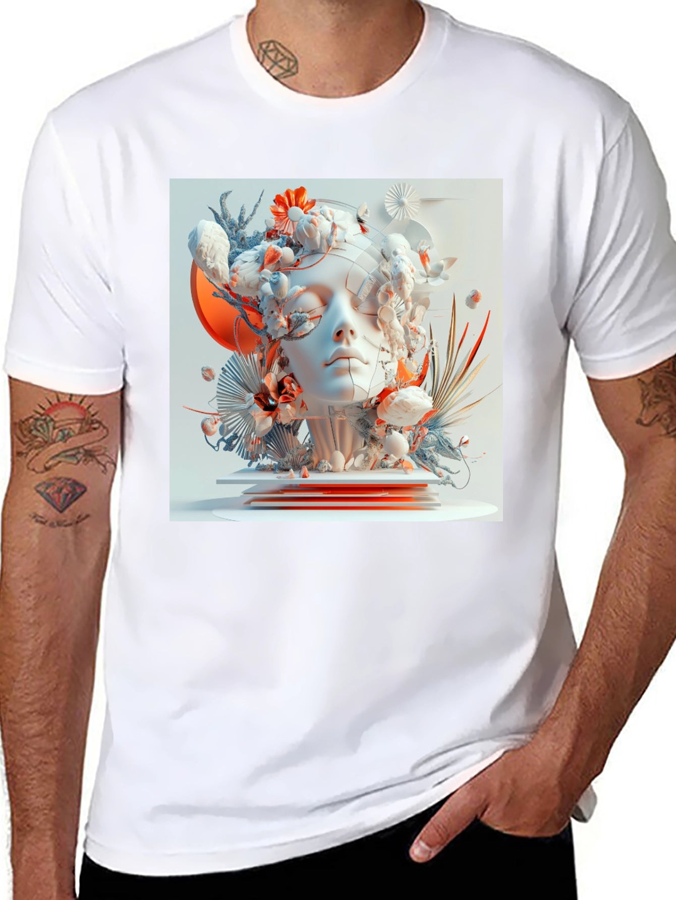 Abstract Floral Face Black Graphic Tee