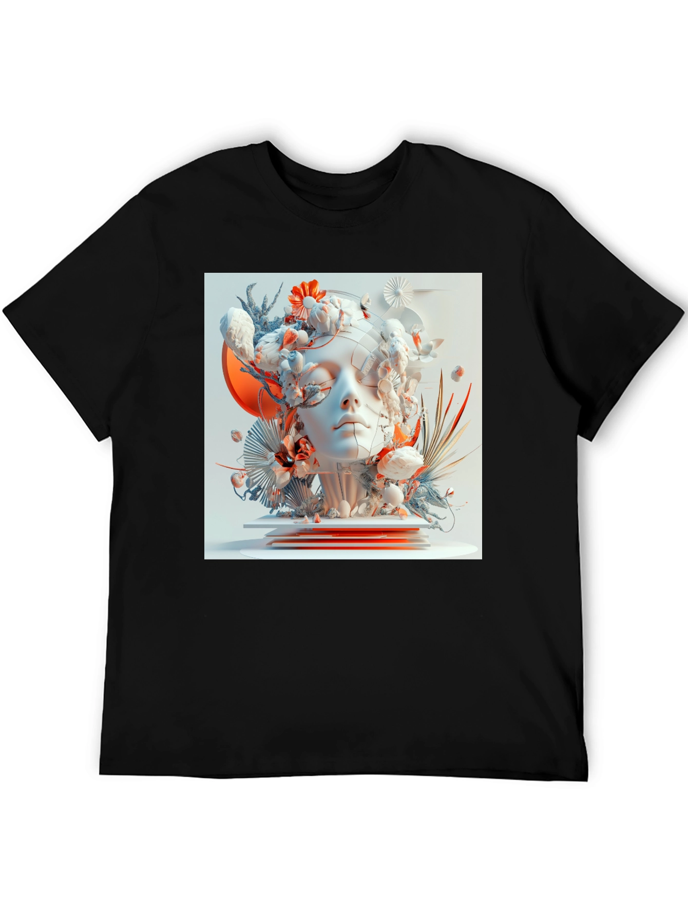 Abstract Floral Face Black Graphic Tee