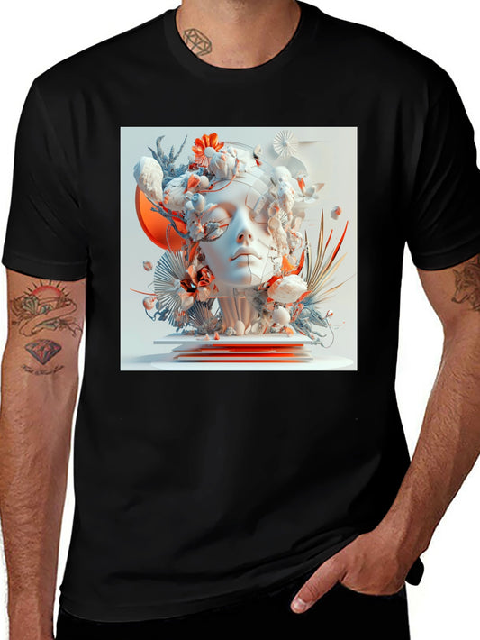 Abstract Floral Face Black Graphic Tee