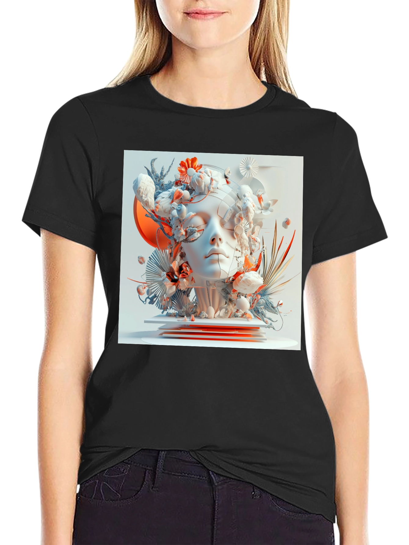 Abstract Floral Face Black Graphic Tee