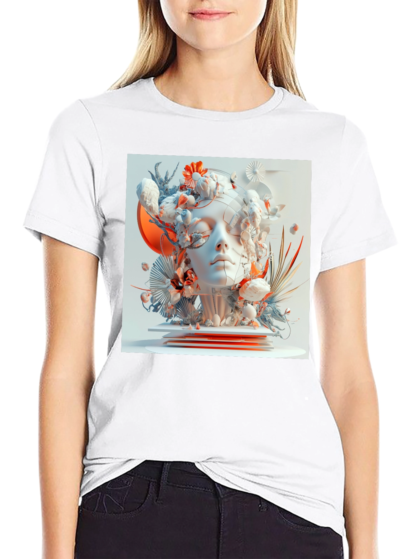 Abstract Floral Face Black Graphic Tee