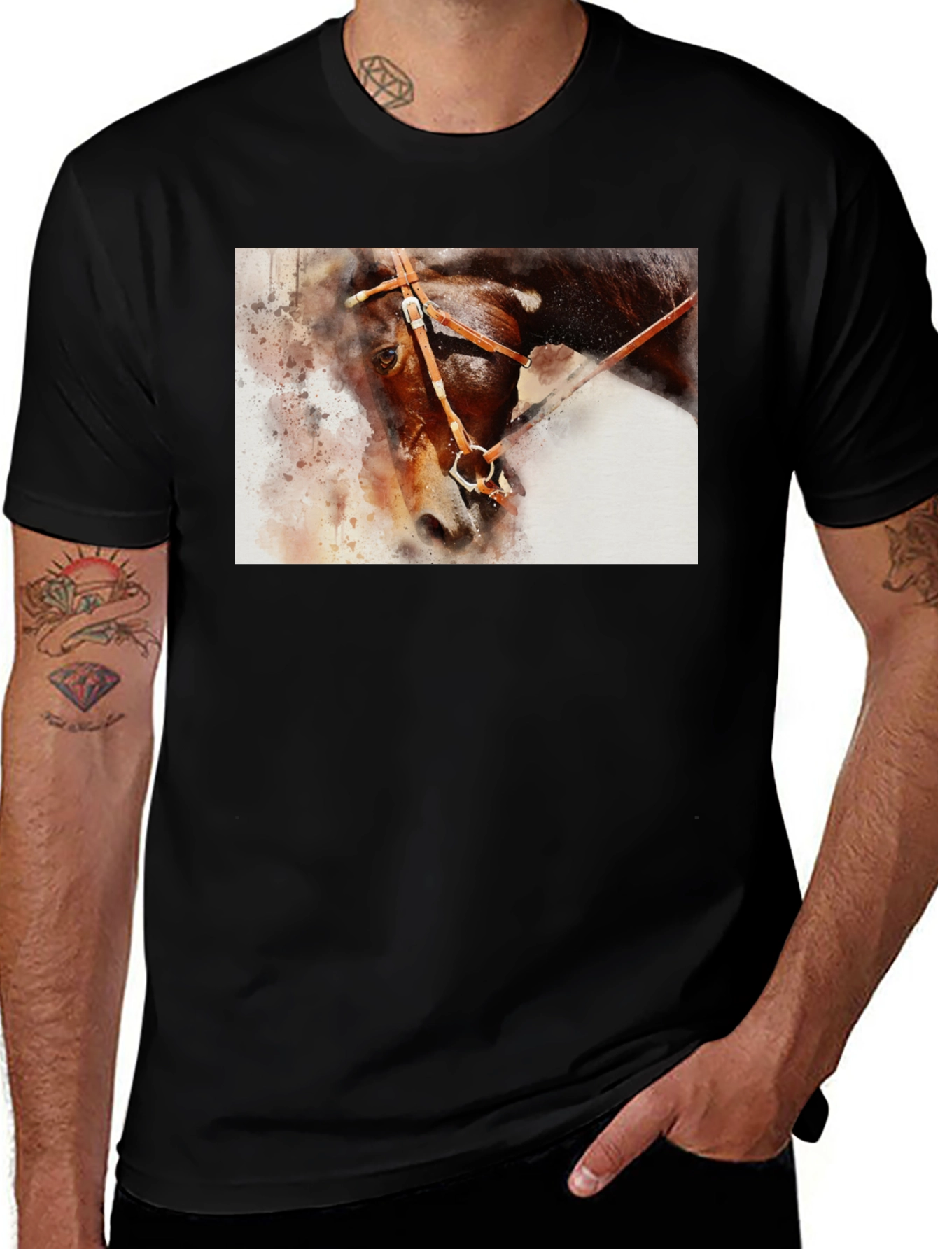 Horse Painting Graphic Black T-Shirt