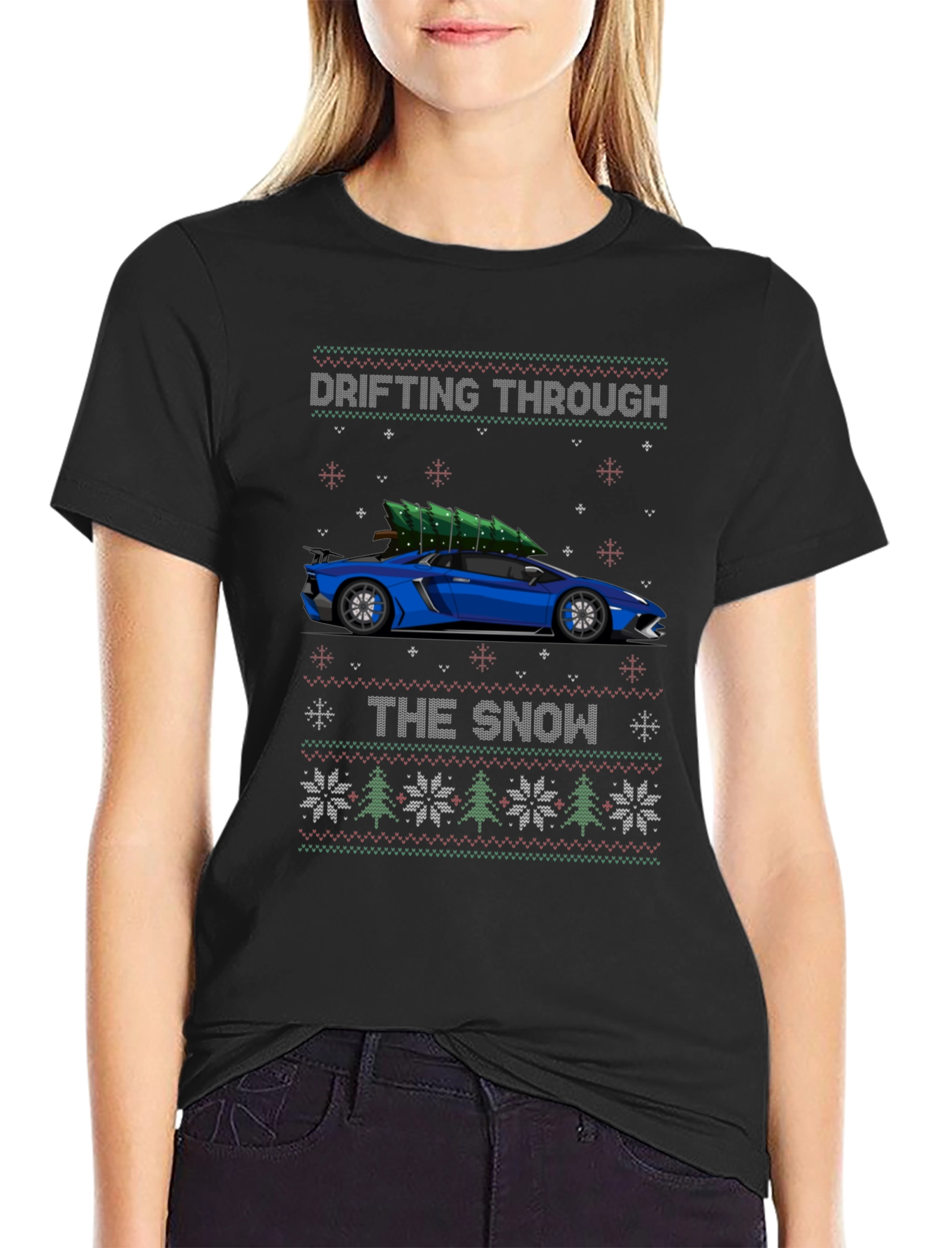 Drifting Through the Snow Car Christmas T-Shirt