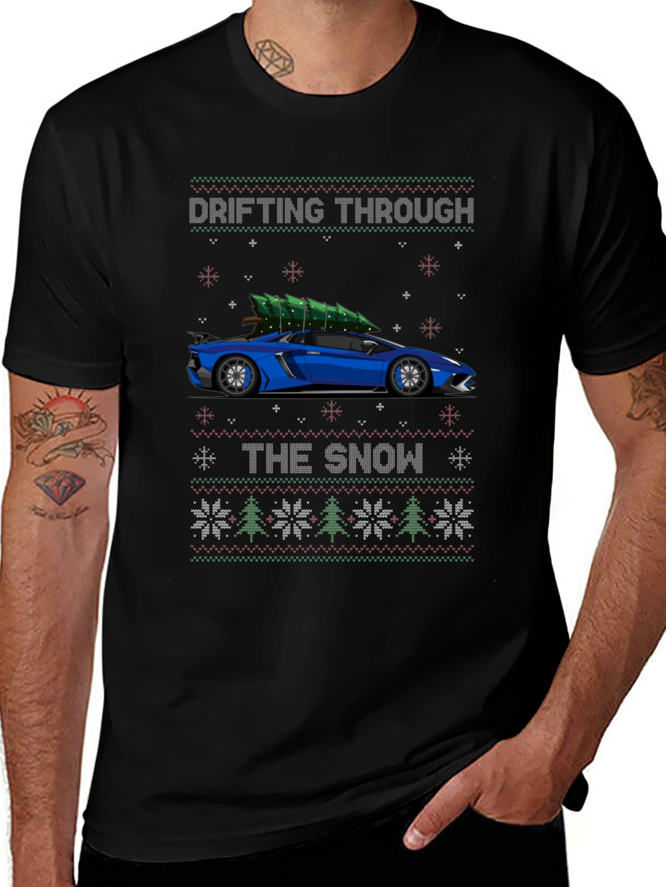 Drifting Through the Snow Car Christmas T-Shirt