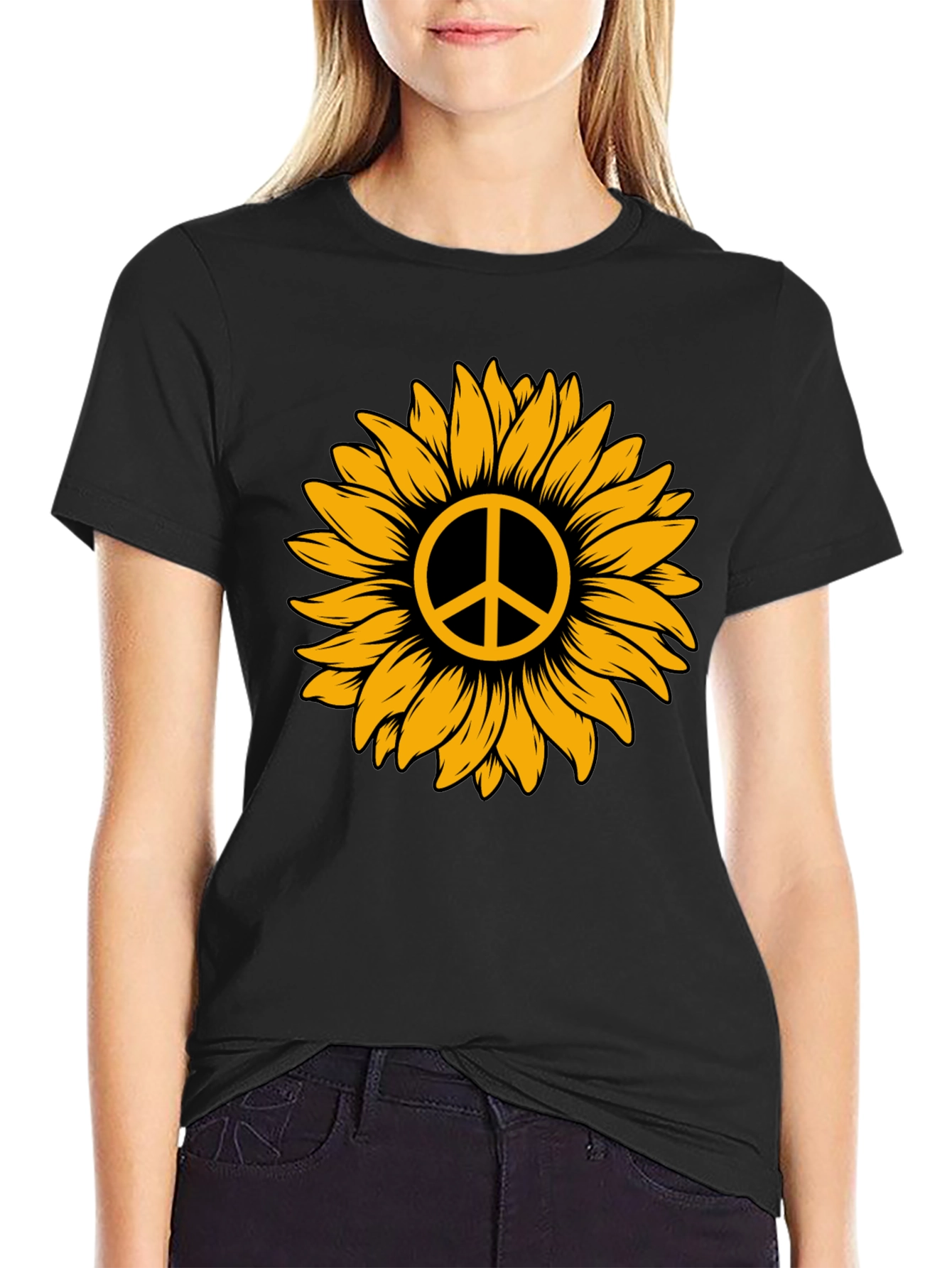 Sunflower Peace Sign Graphic Tee - Stylish Comfort