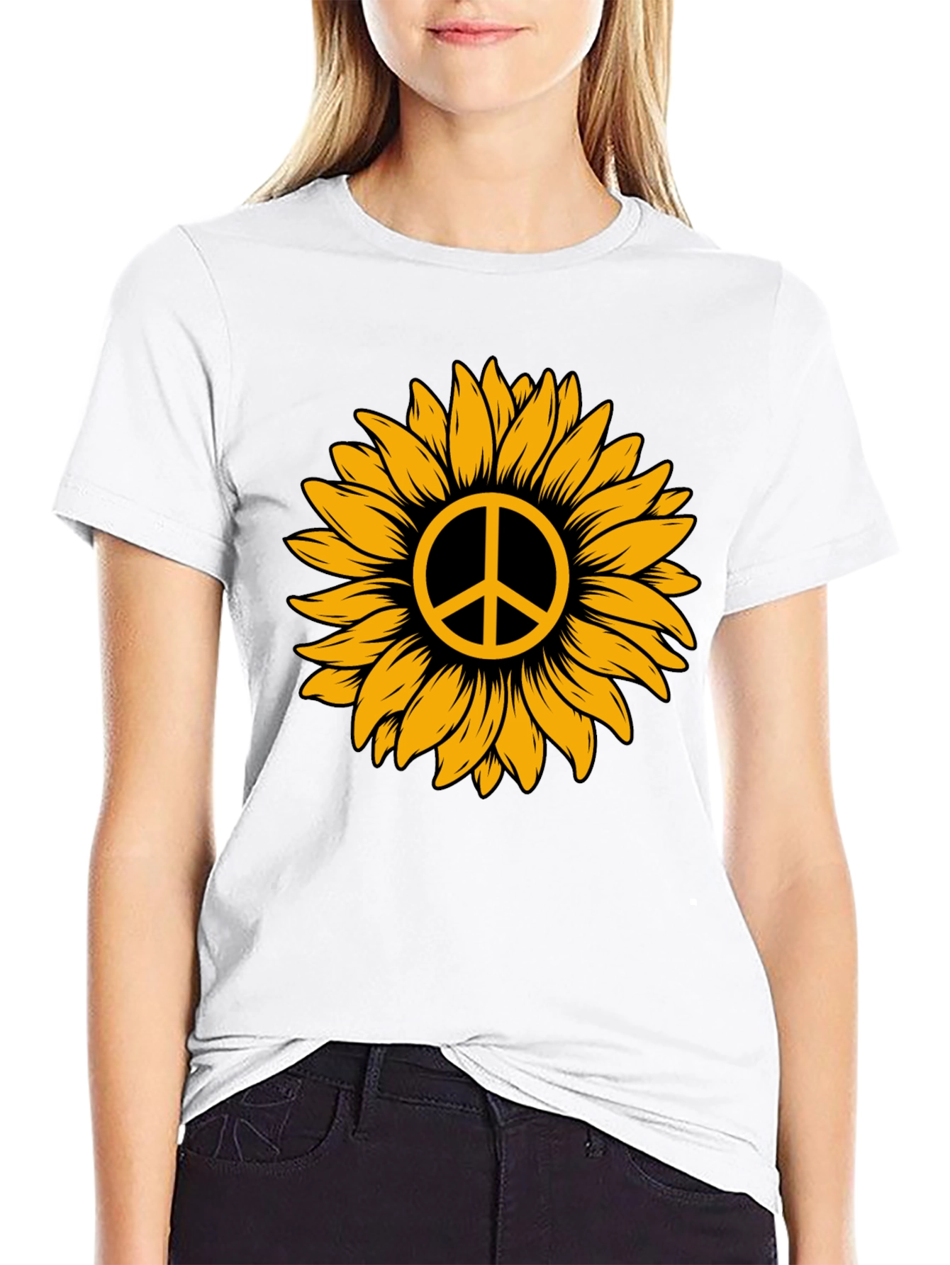 Sunflower Peace Sign Graphic Tee - Stylish Comfort