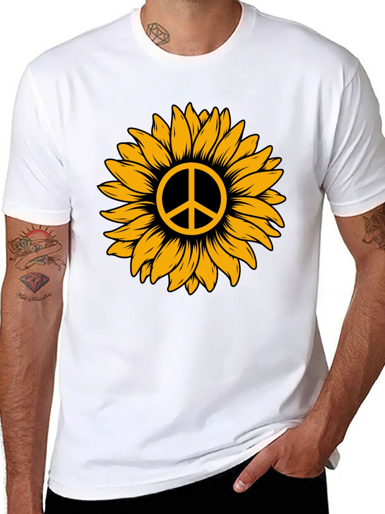Sunflower Peace Sign Graphic Tee - Stylish Comfort