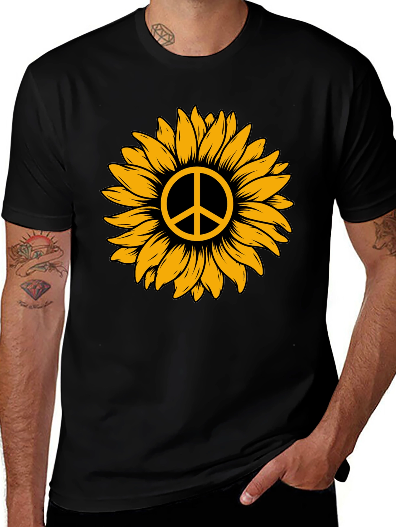Sunflower Peace Sign Graphic Tee - Stylish Comfort