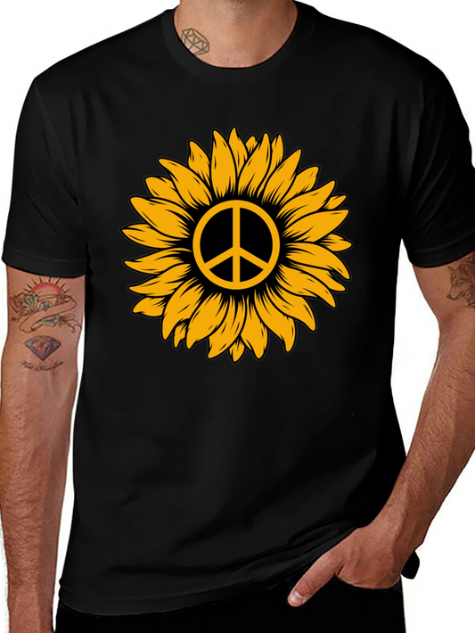 Sunflower Peace Sign Graphic Tee - Stylish Comfort