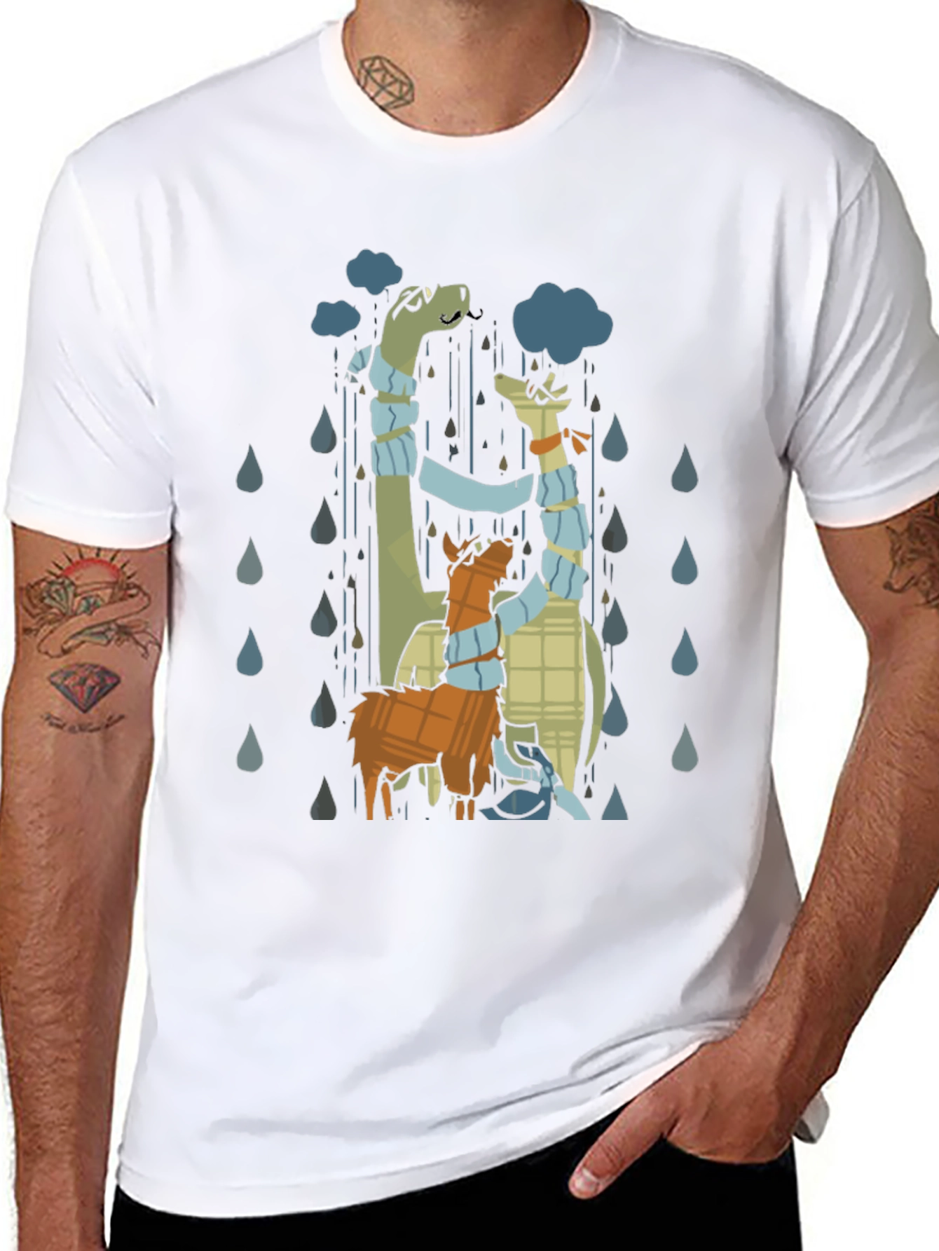 Rainy Day Dino & Llama Graphic T-Shirt