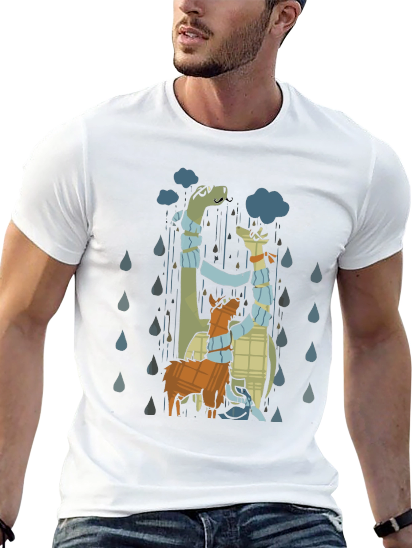 Rainy Day Dino & Llama Graphic T-Shirt