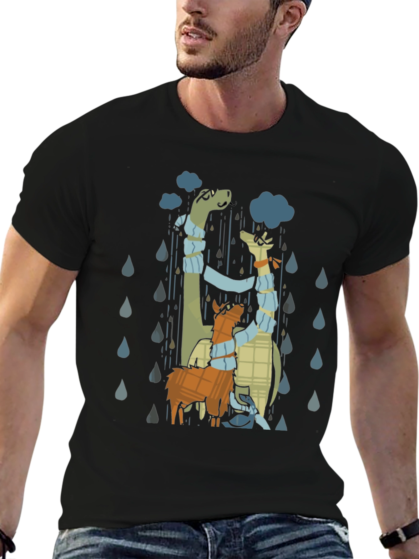 Rainy Day Dino & Llama Graphic T-Shirt