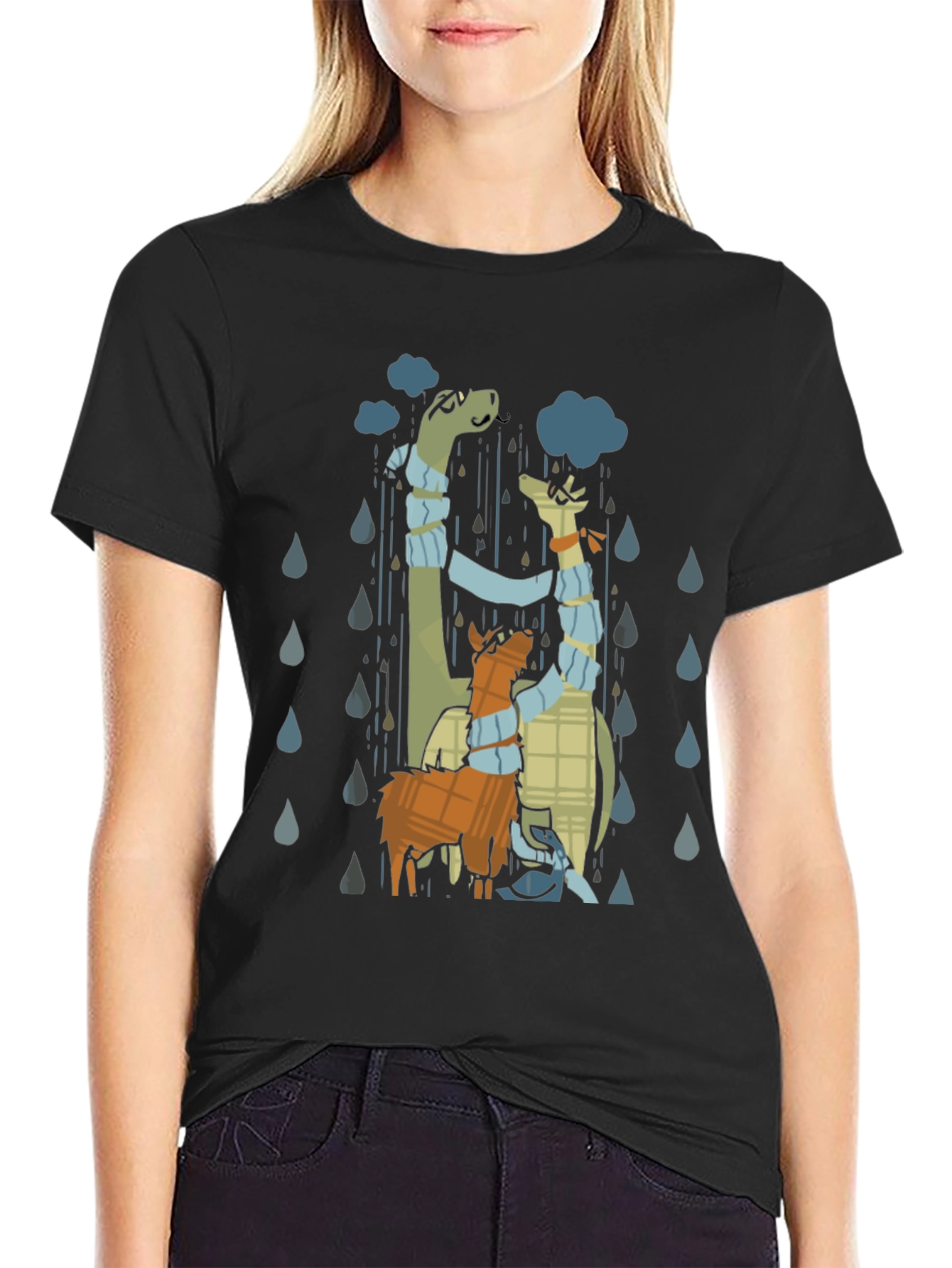 Rainy Day Dino & Llama Graphic T-Shirt