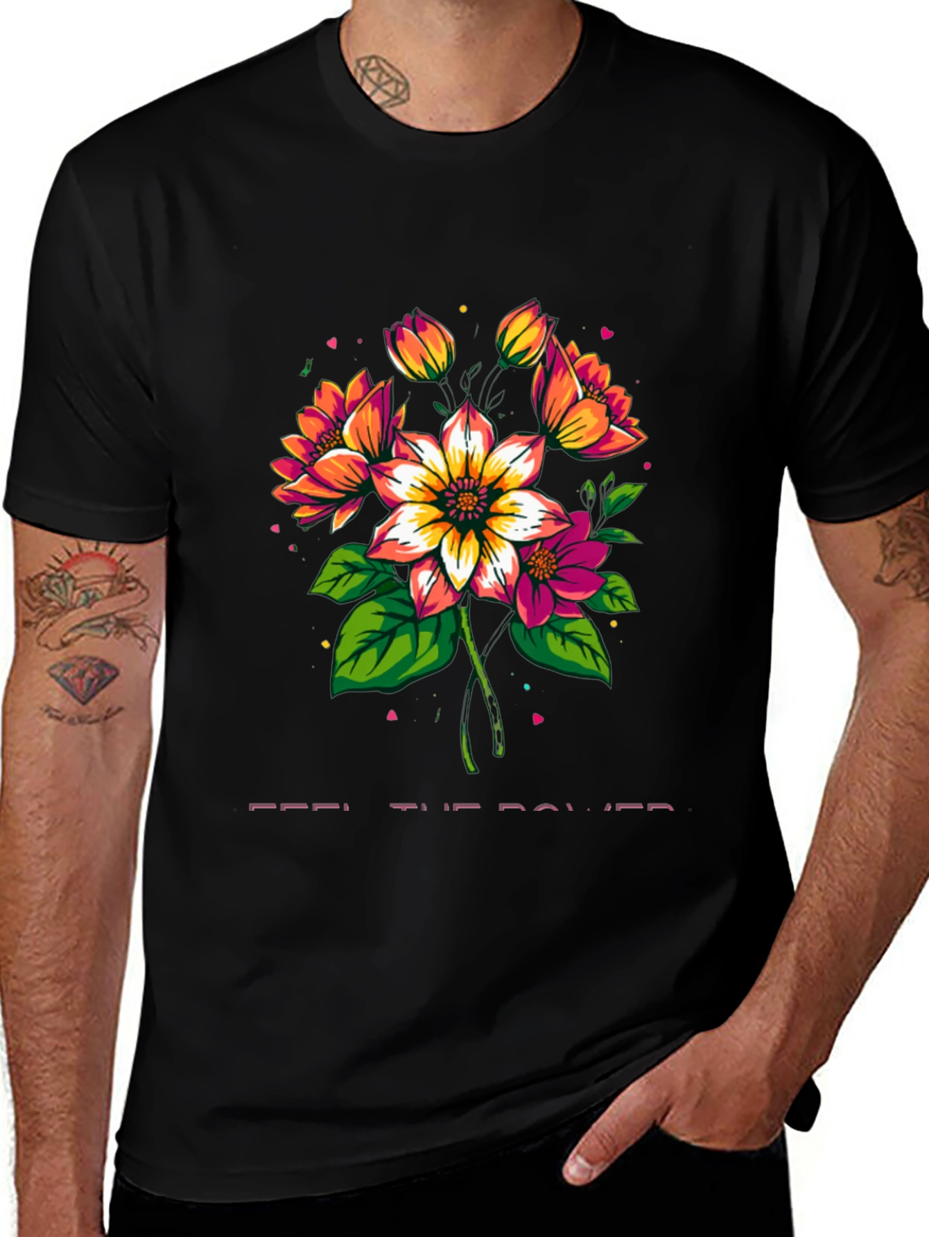 Floral Power Tee - Artistic Graphic Print