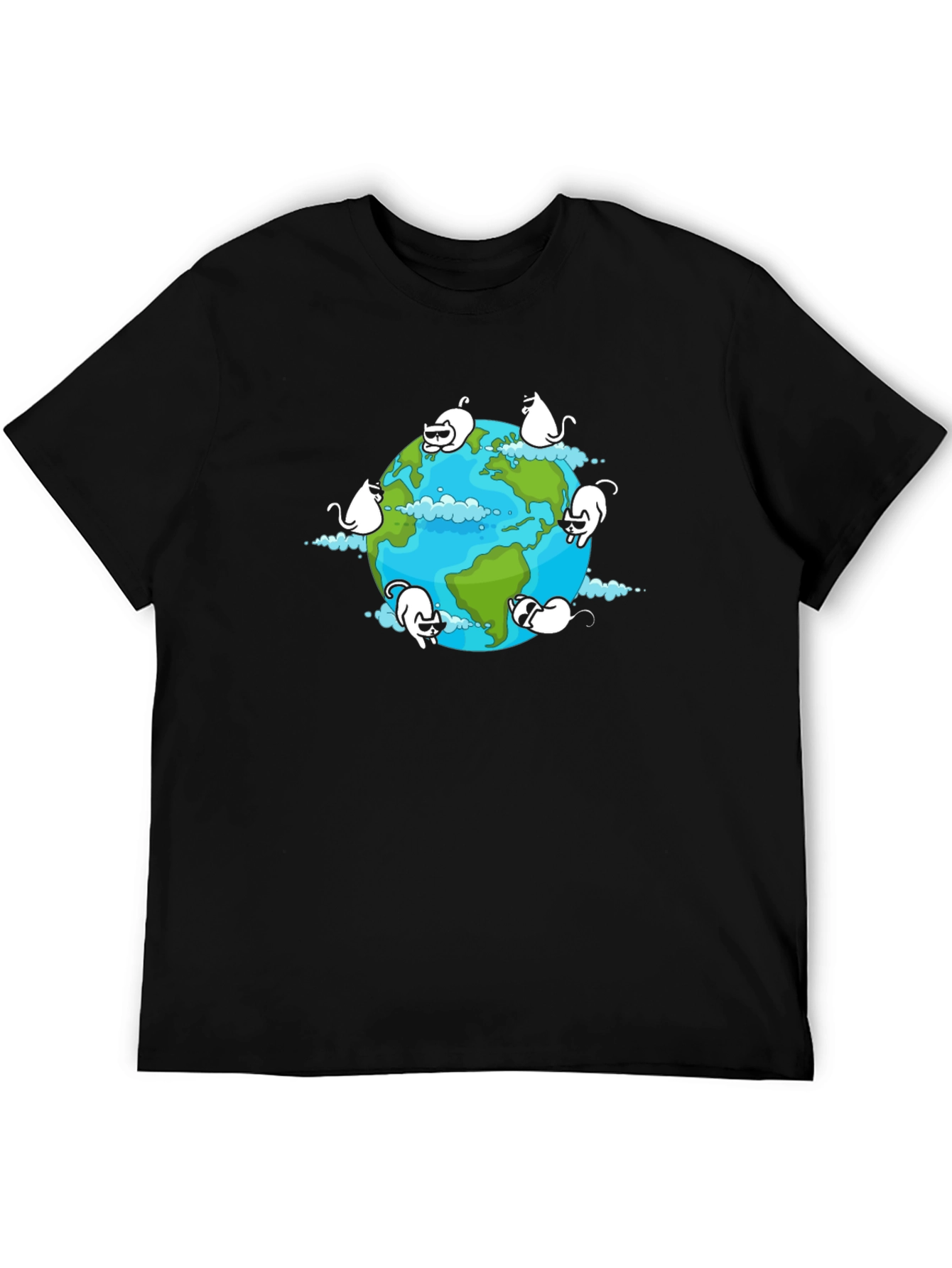 Cat Earth Graphic Black T-Shirt