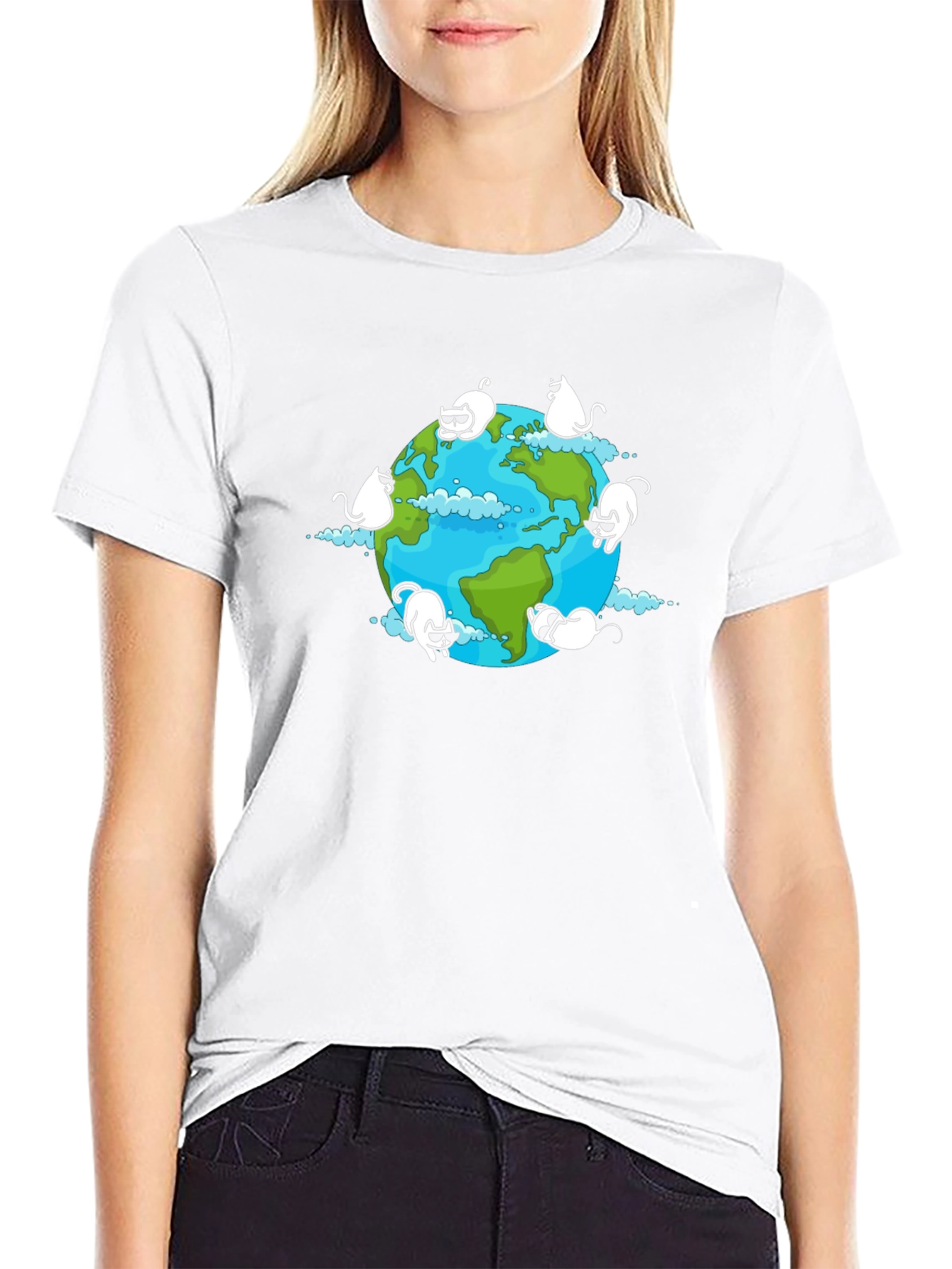 Cat Earth Graphic Black T-Shirt