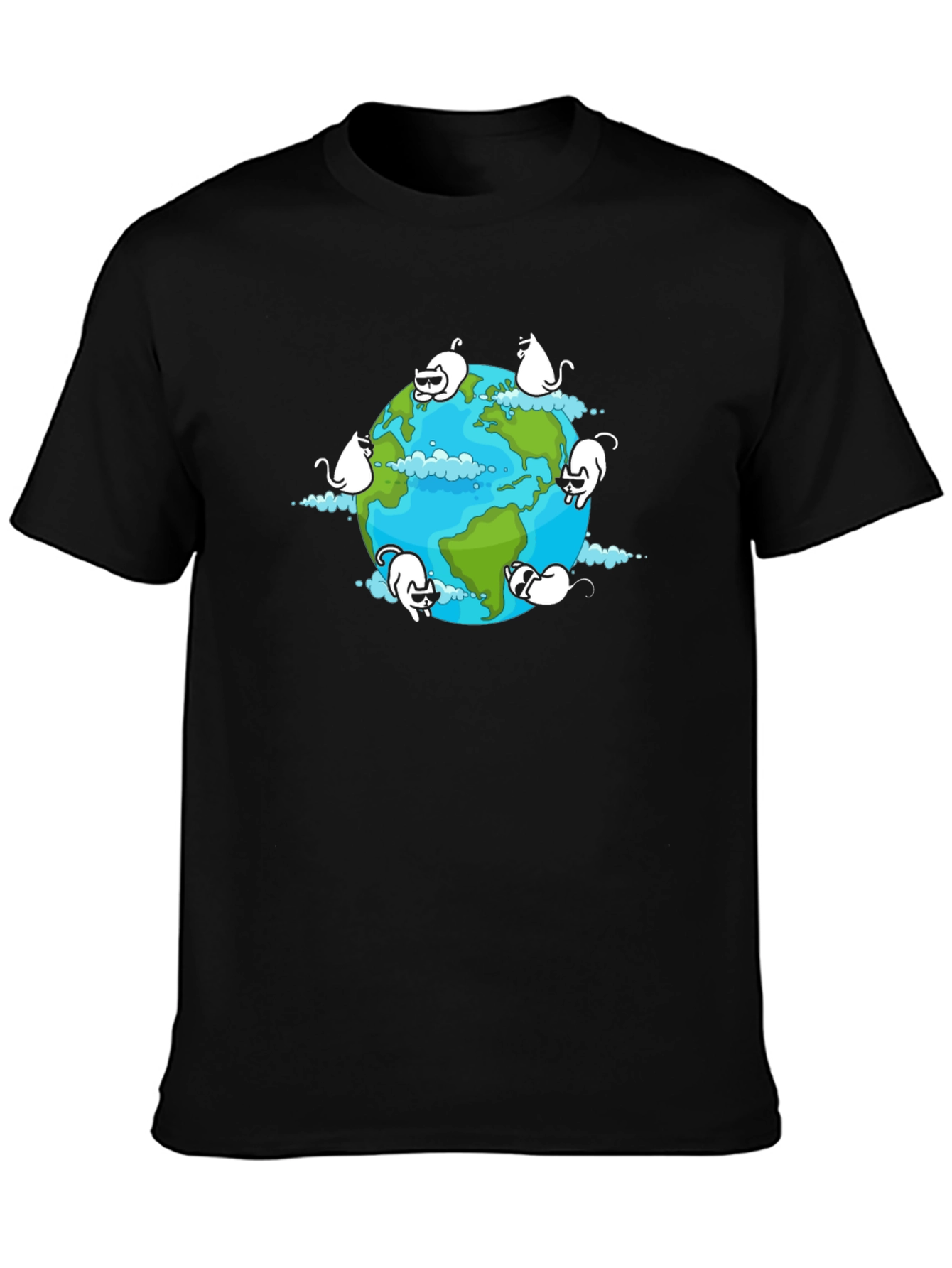 Cat Earth Graphic Black T-Shirt