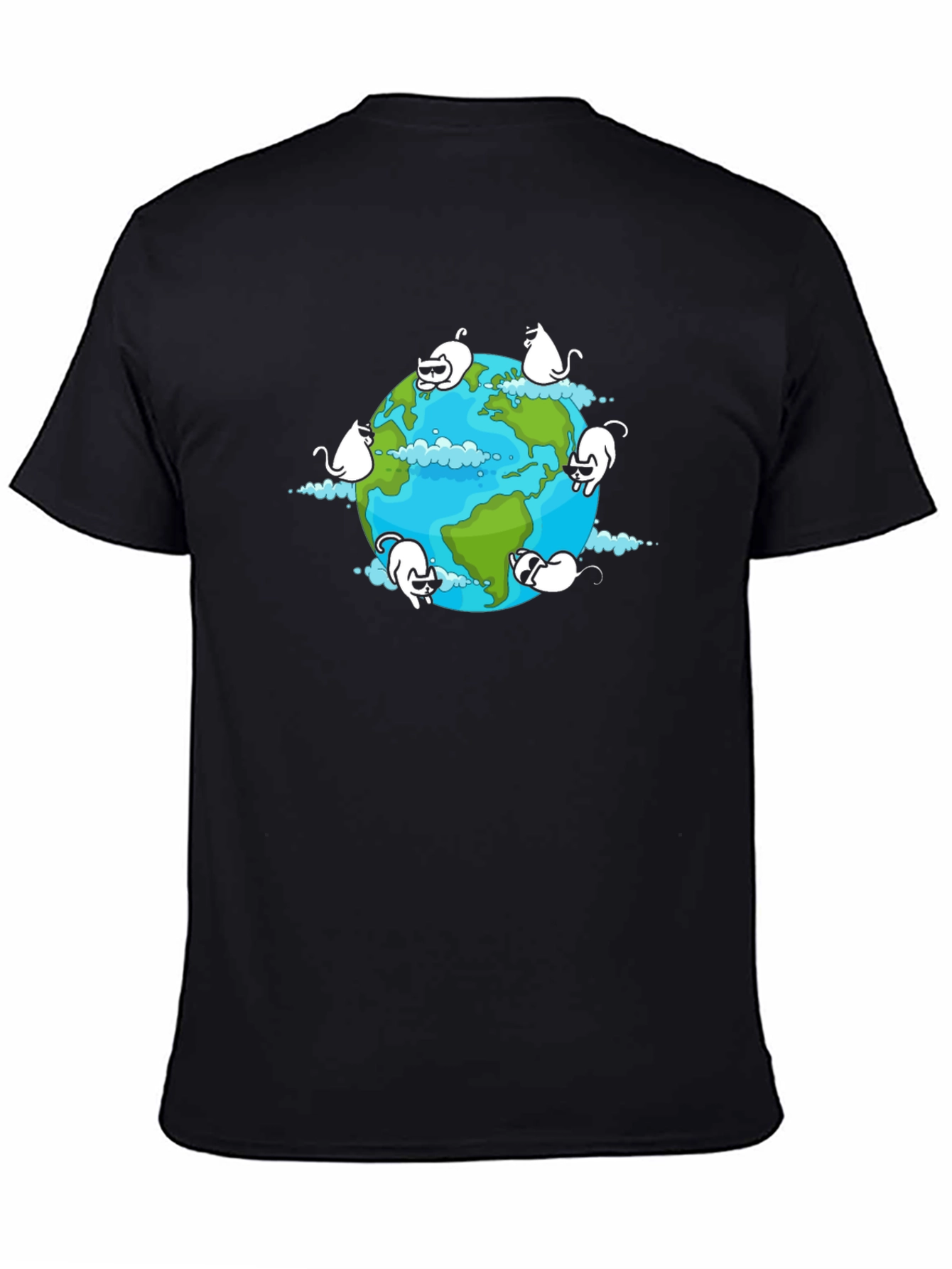 Cat Earth Graphic Black T-Shirt