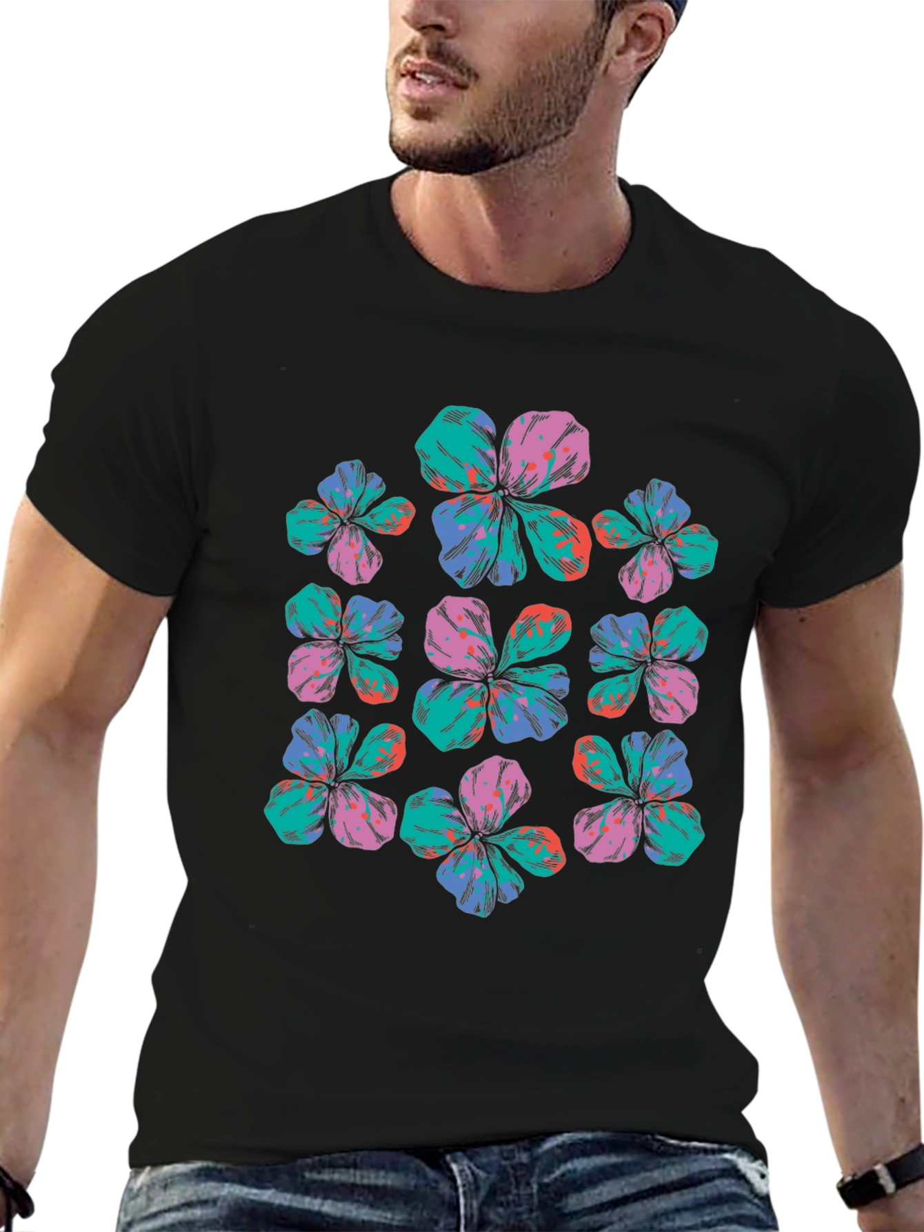 Floral Print Black T-Shirt