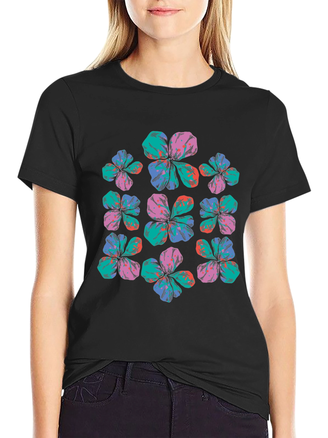Floral Print Black T-Shirt