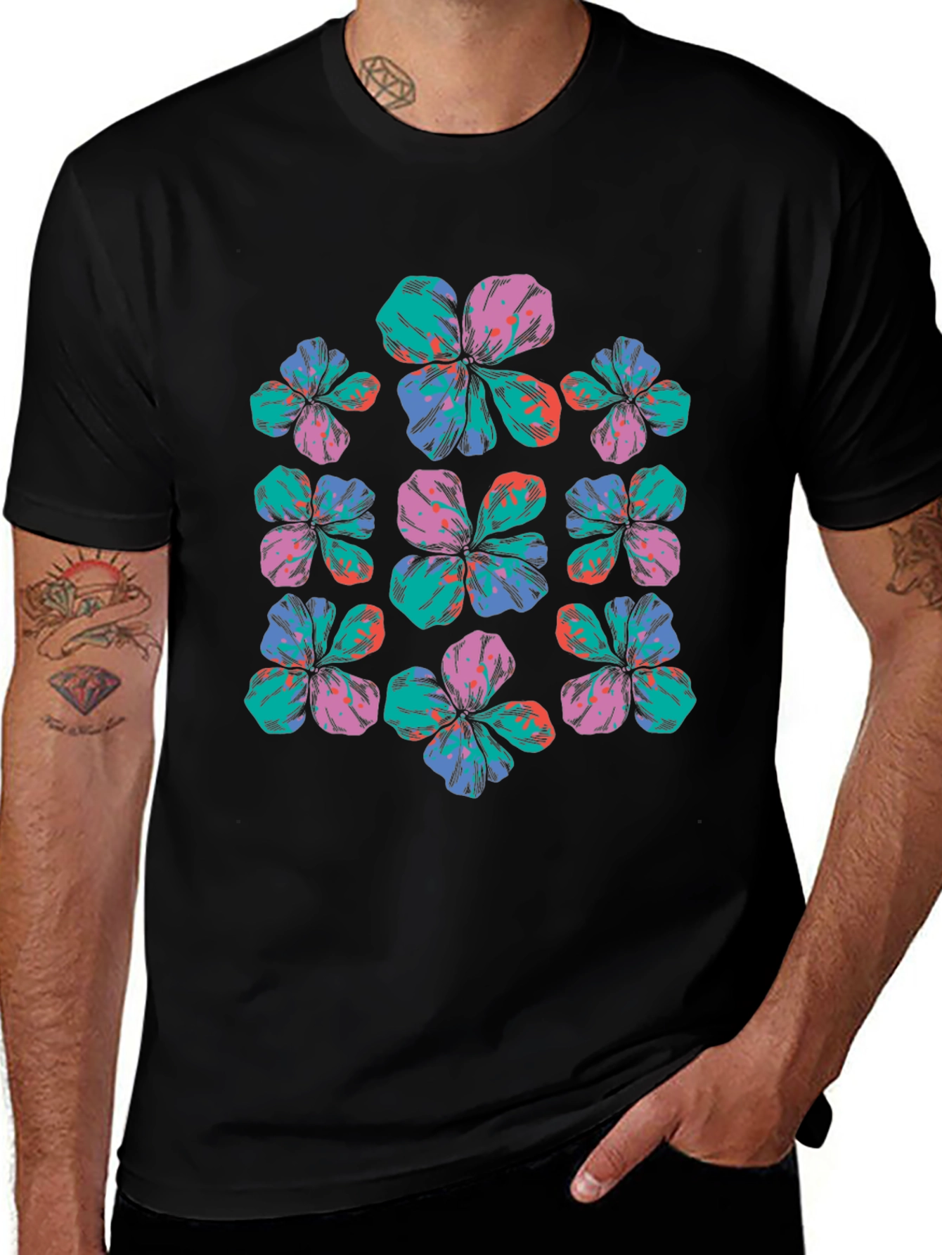 Floral Print Black T-Shirt